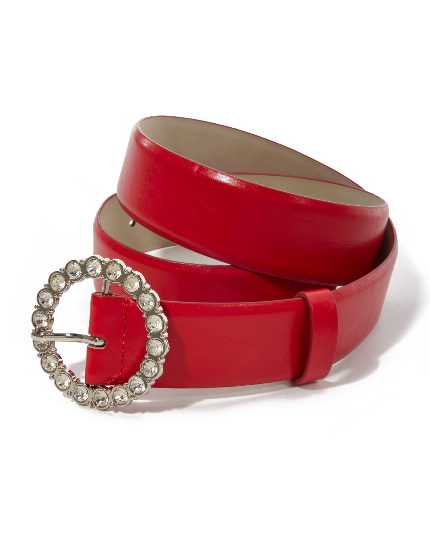 Crystal Gem Embellished Buckle Belt Red