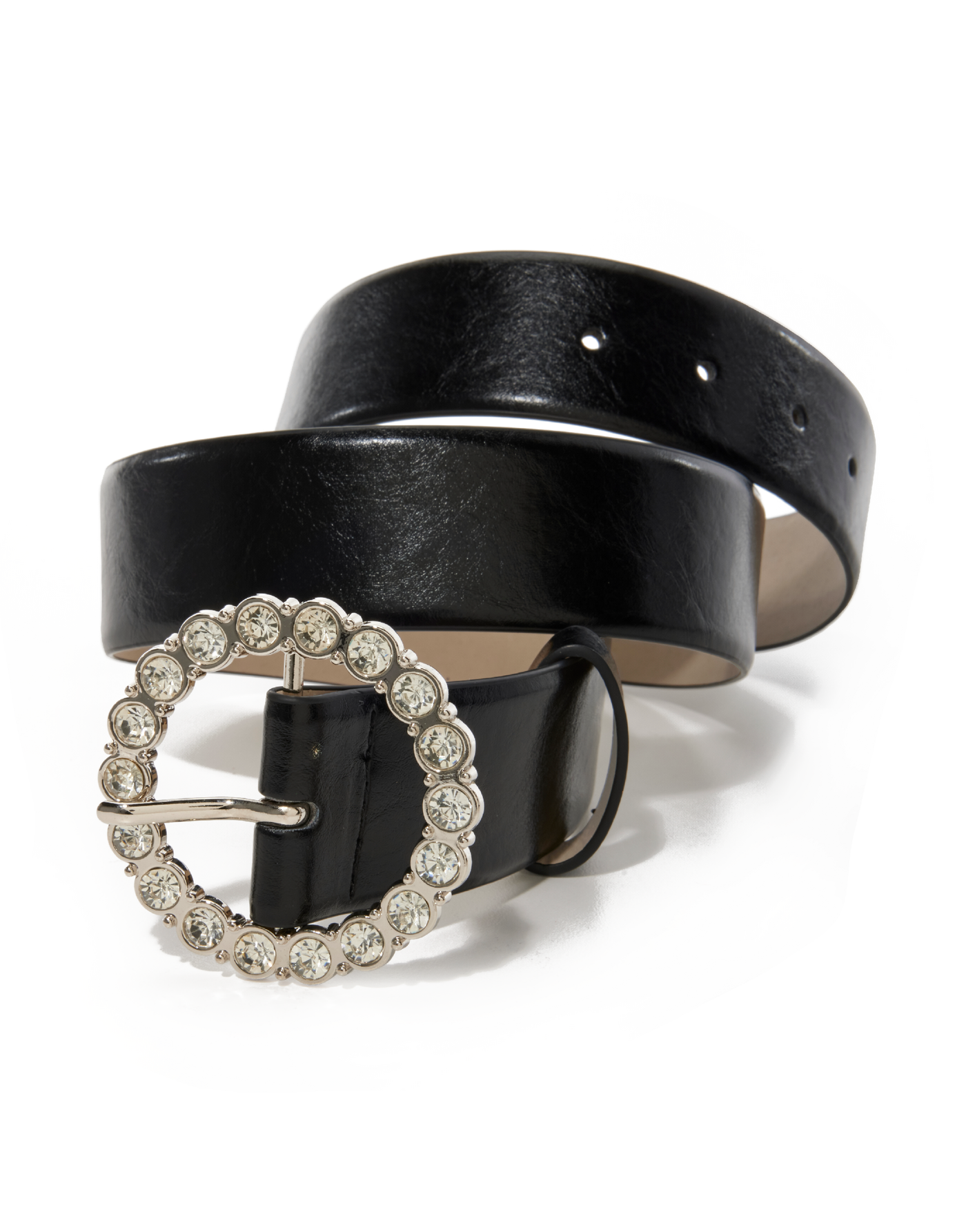 Crystal Gem Embellished Buckle Belt Black