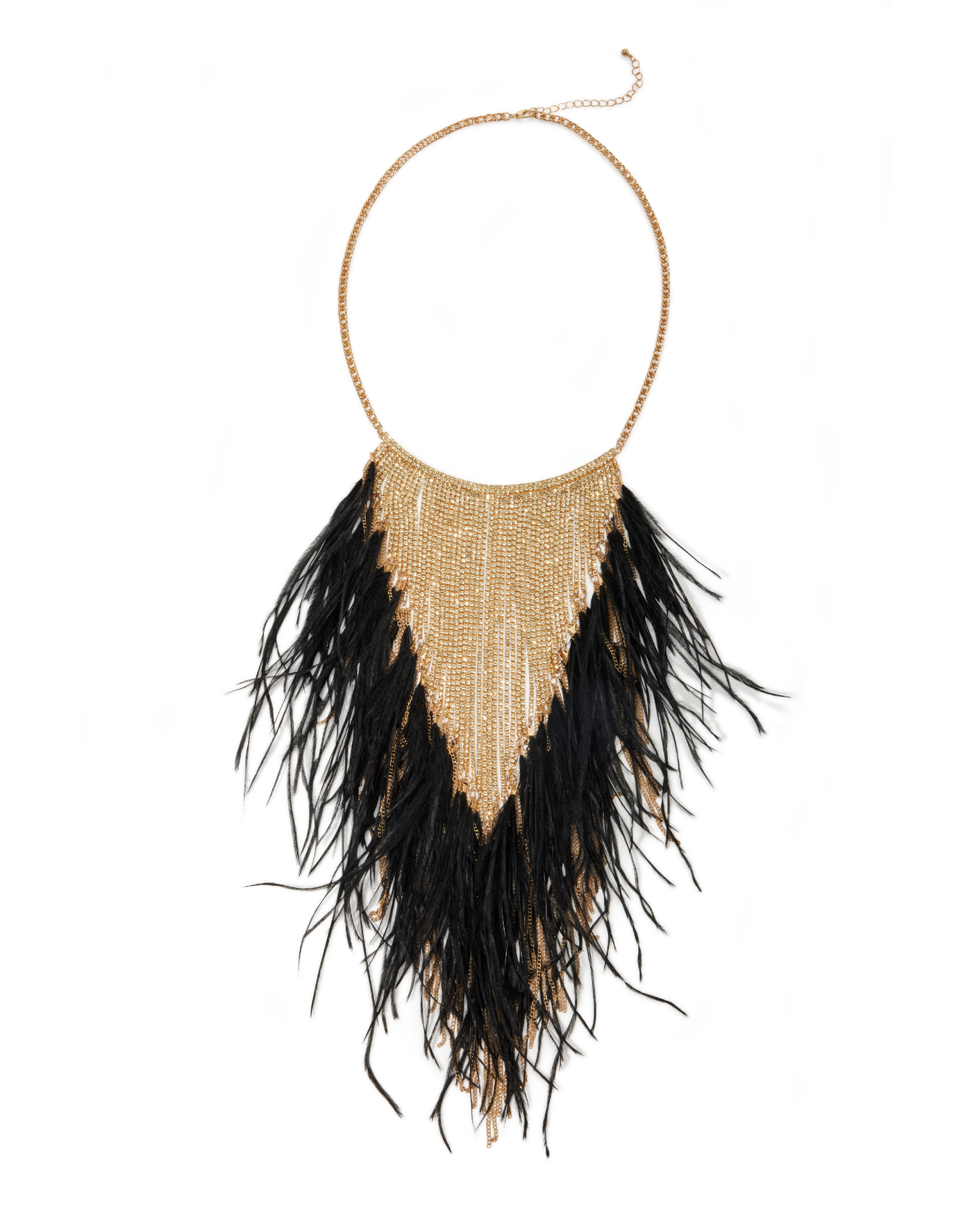 Crystal Feather Statement Necklace Black/Gold