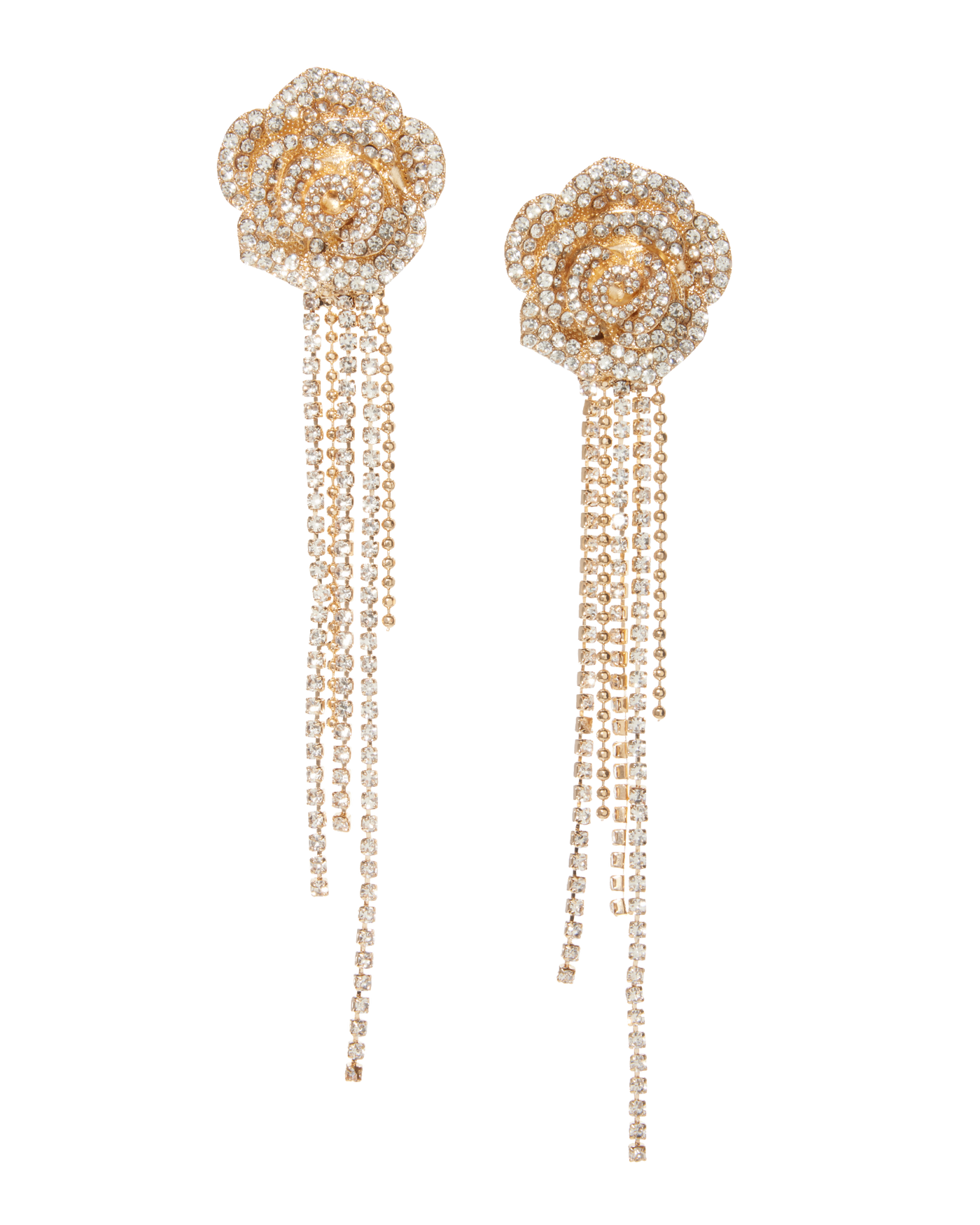Rosette Rhinestone Fringe Earring Gold