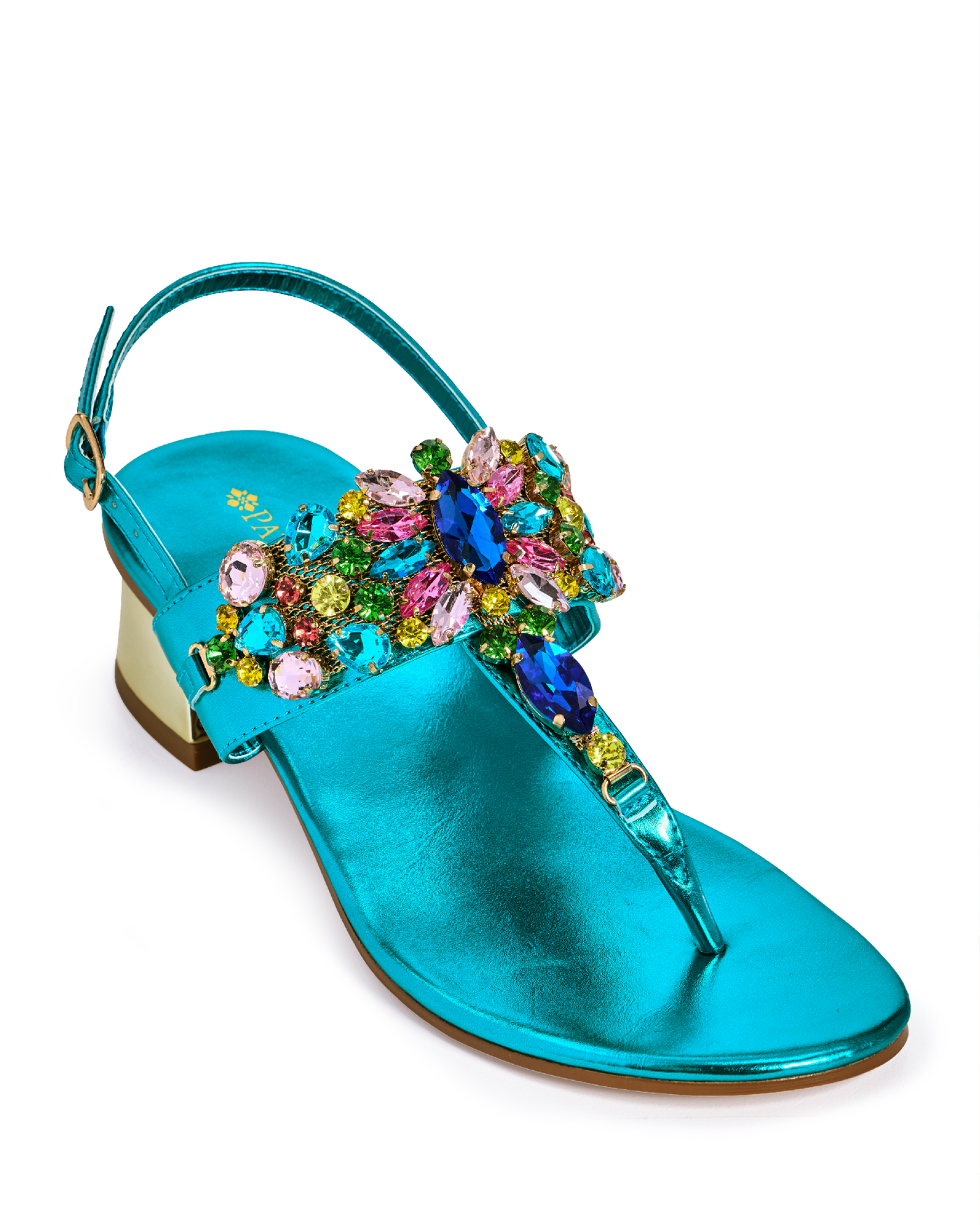 Multi Colored Gem Embellished Sandal Turquoise Multi