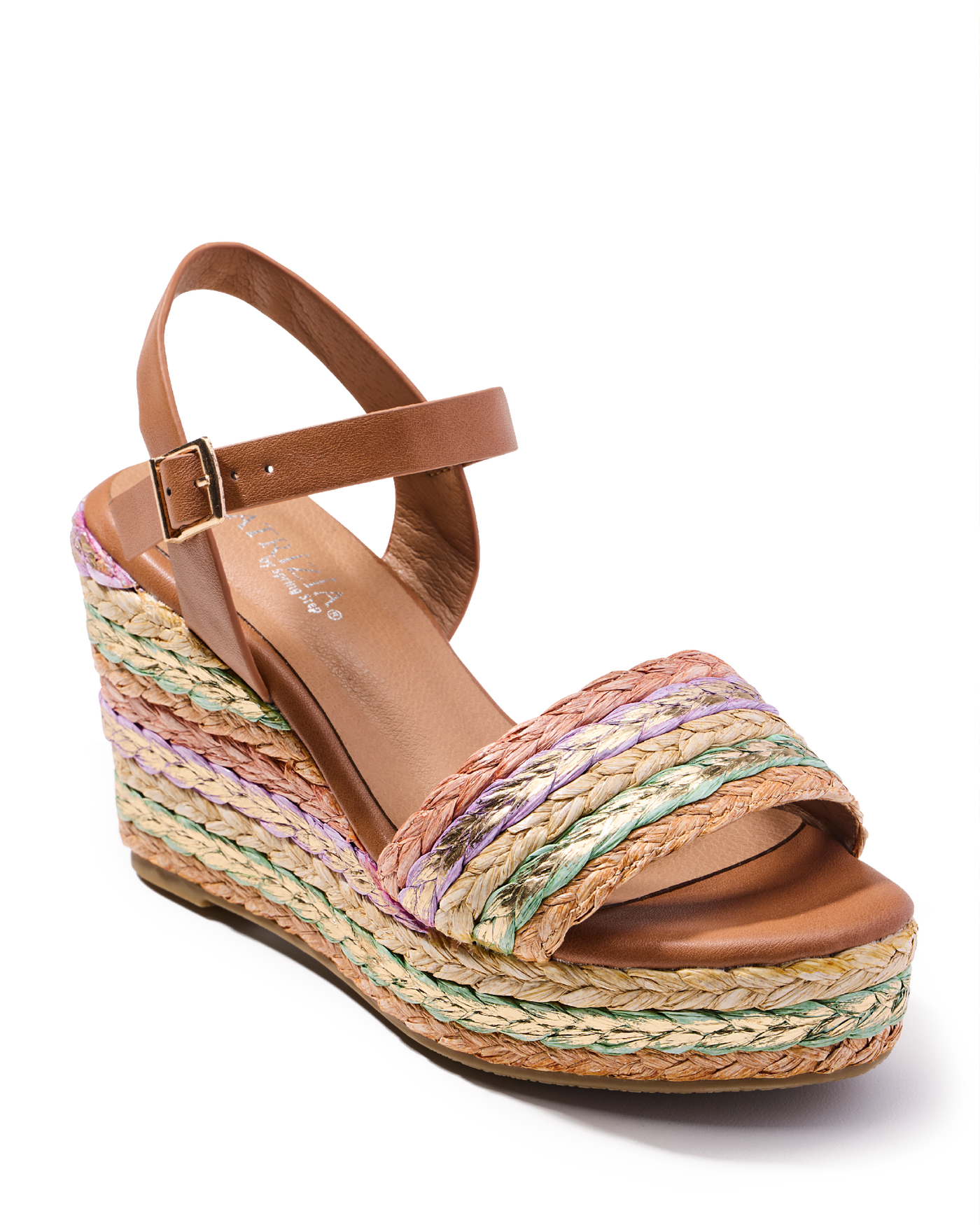 Multi Colored Metallic Raffia Wedge Camel Multi