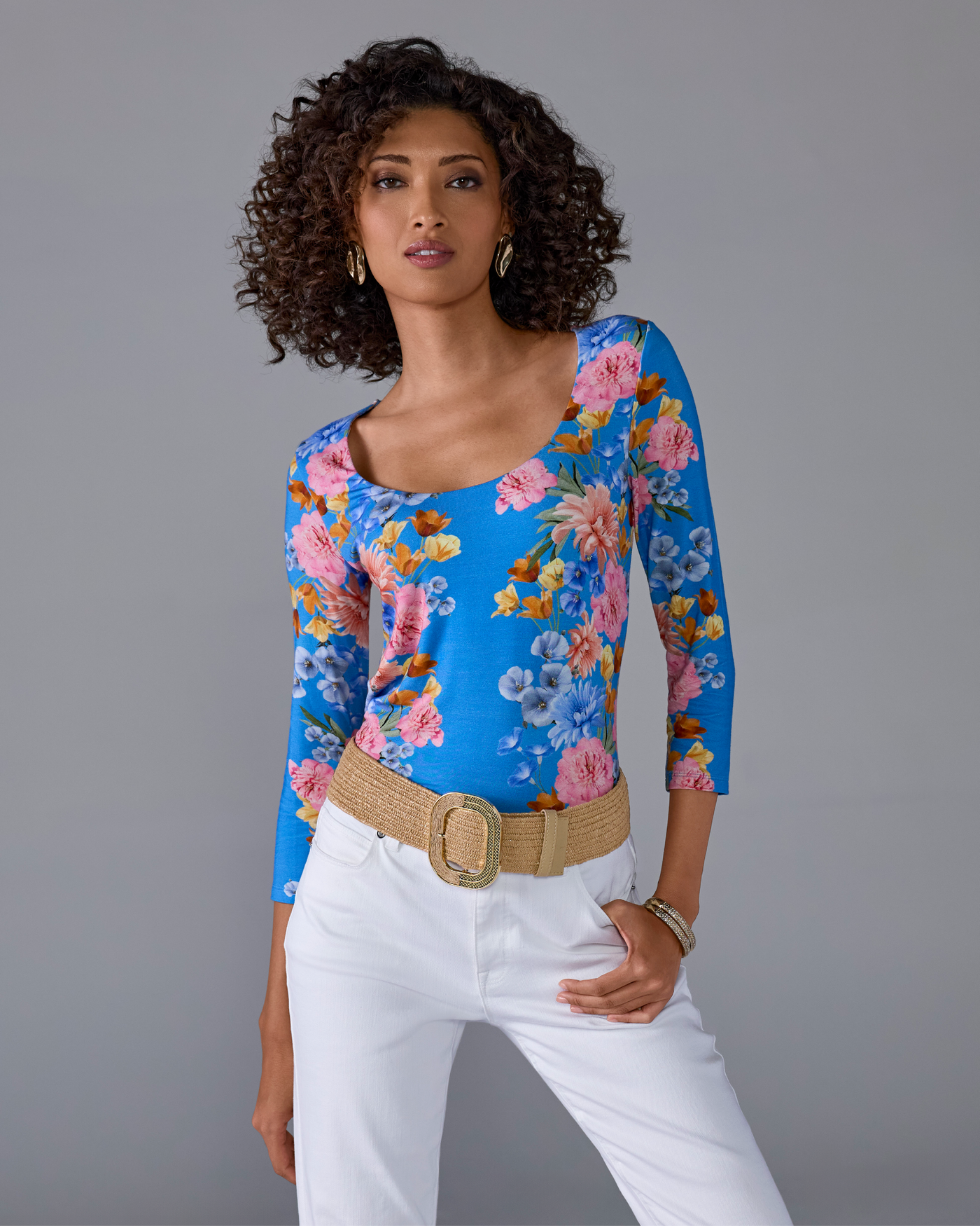 So Effortless Print Scoop Neck Knit Top Spring Floral Dream