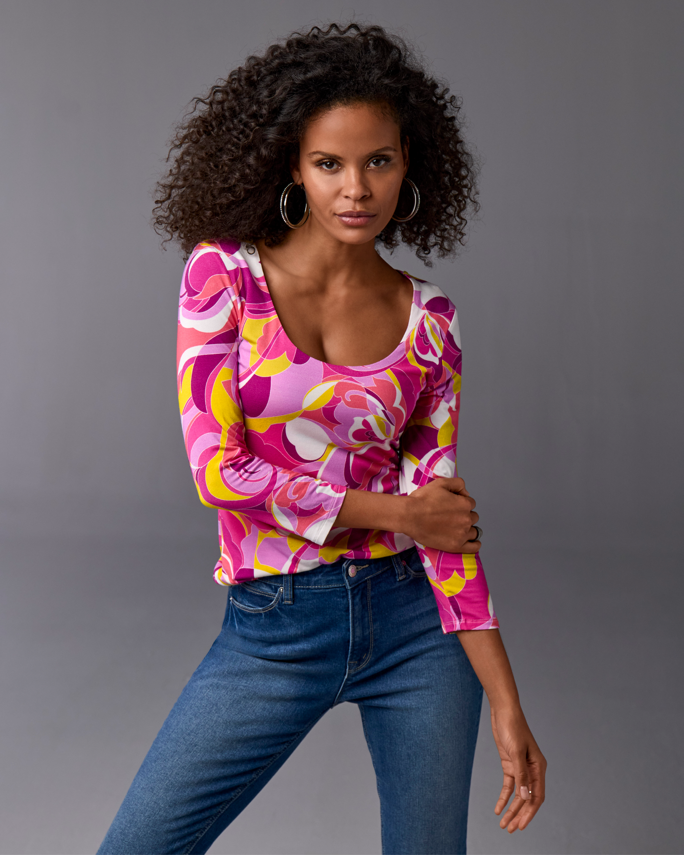 So Effortless Print Scoop Neck Knit Top Sunset Abstract