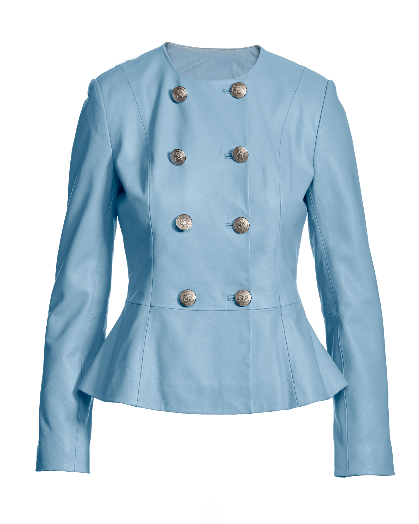 Blueleaブルレア　Peplum jacket Genuine Leather Double Breasted Peplum Jacket Baltic Sea – Boston