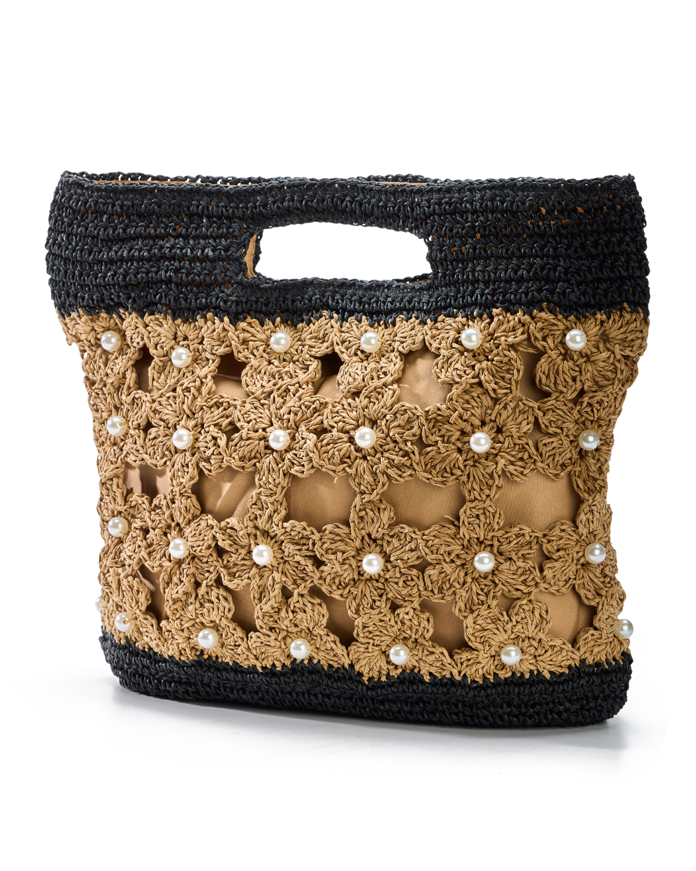 Pearl Floral Raffia Bag Black/Natural