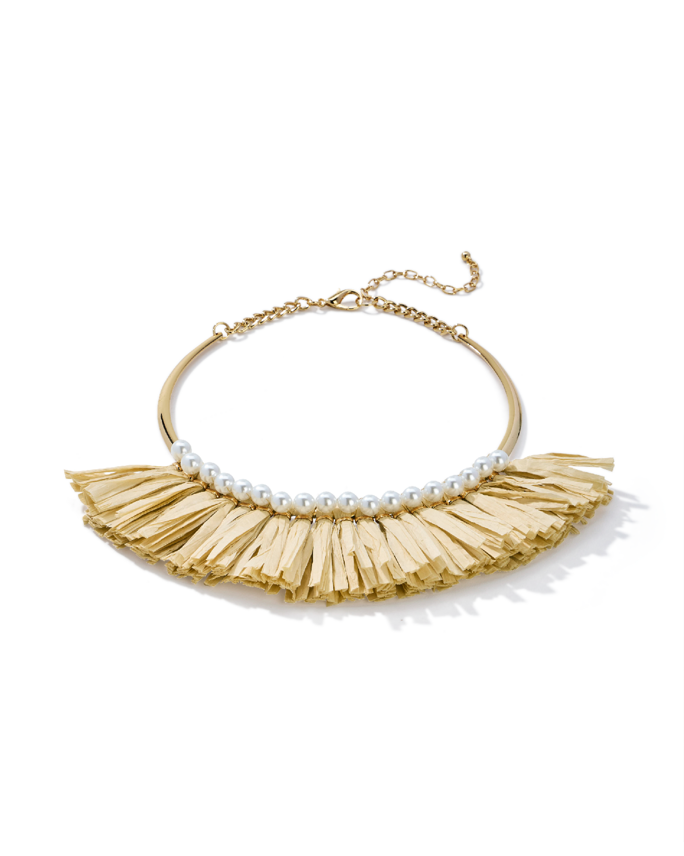 Pearl and Raffia Necklace Gold Multi