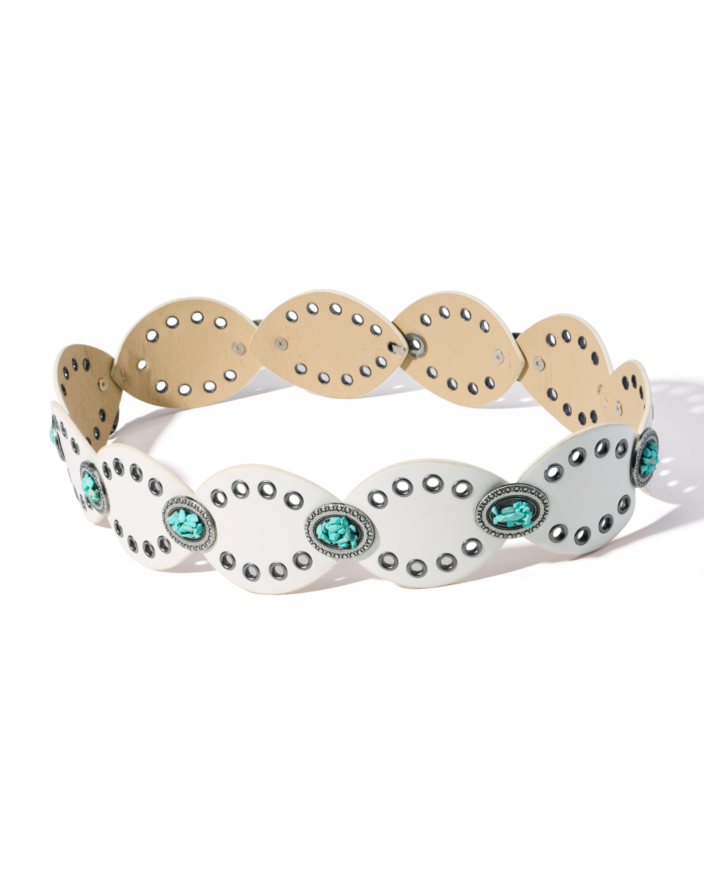 Turquoise Grommet Leather Waist Belt Off White