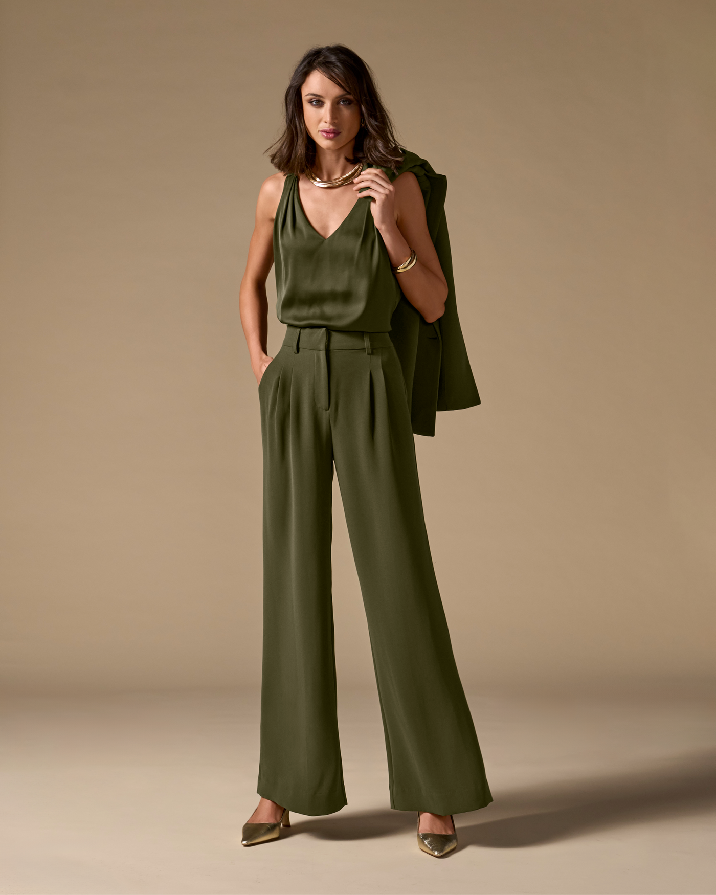 Malibu Wide Leg Effortless Drape Trouser Pant Olive