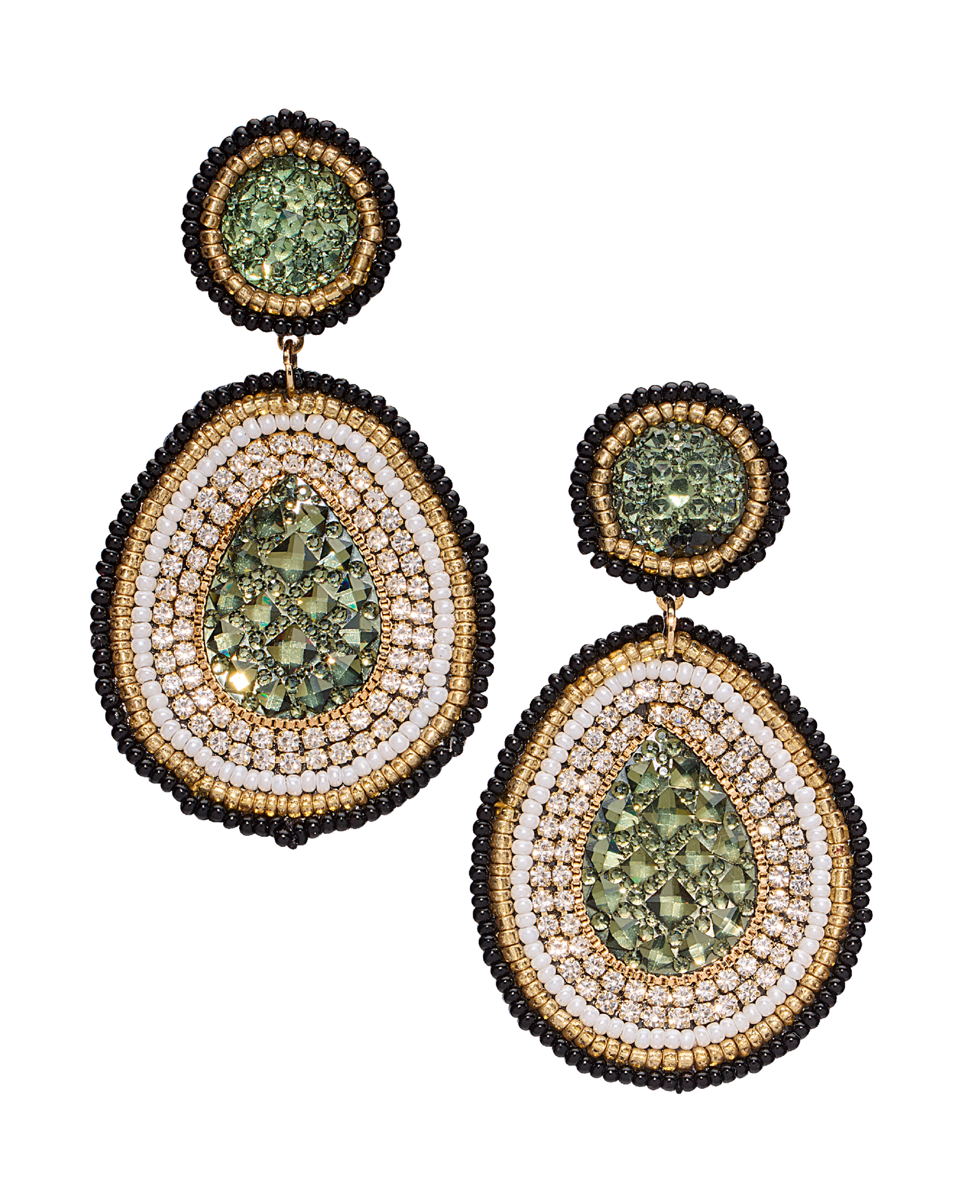 Beaded Stone Tear Drop Earring Olive