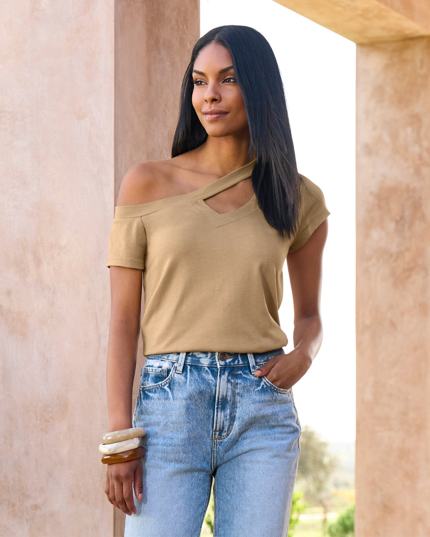 Slouchy Cut Out Knit Top Sesame