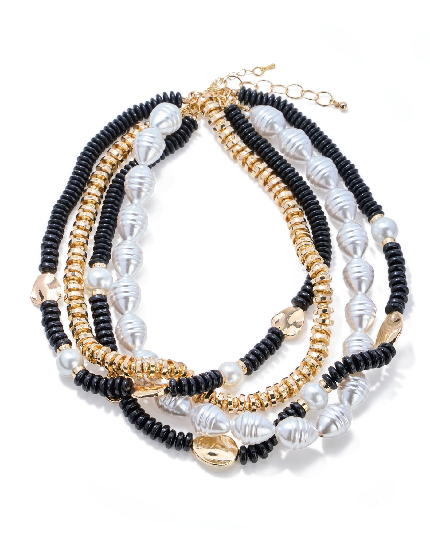 Slinky and Pearl Layered Necklace Black/Gold