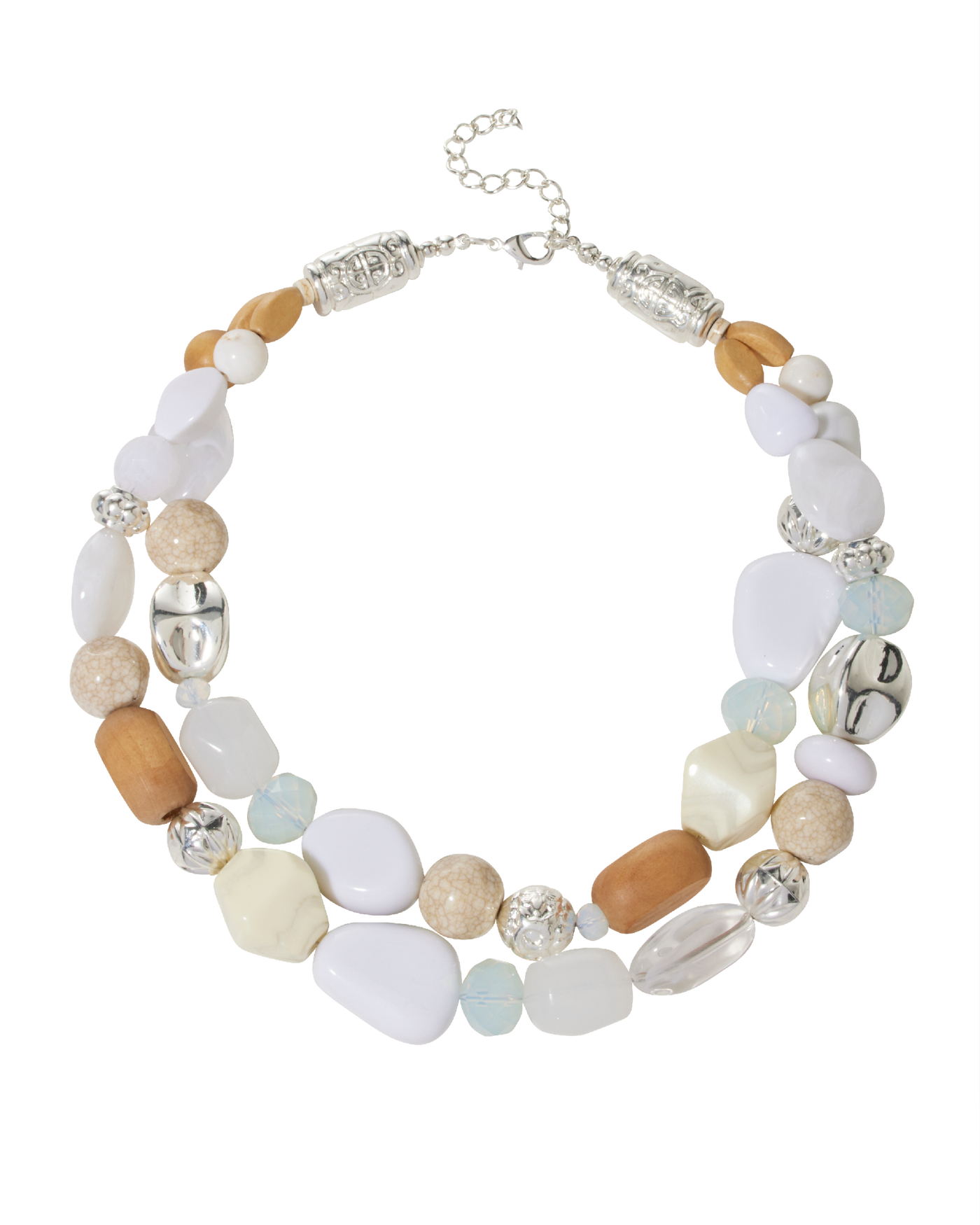 Silver and Acrylic Stone Layered Necklace Blue/Silver