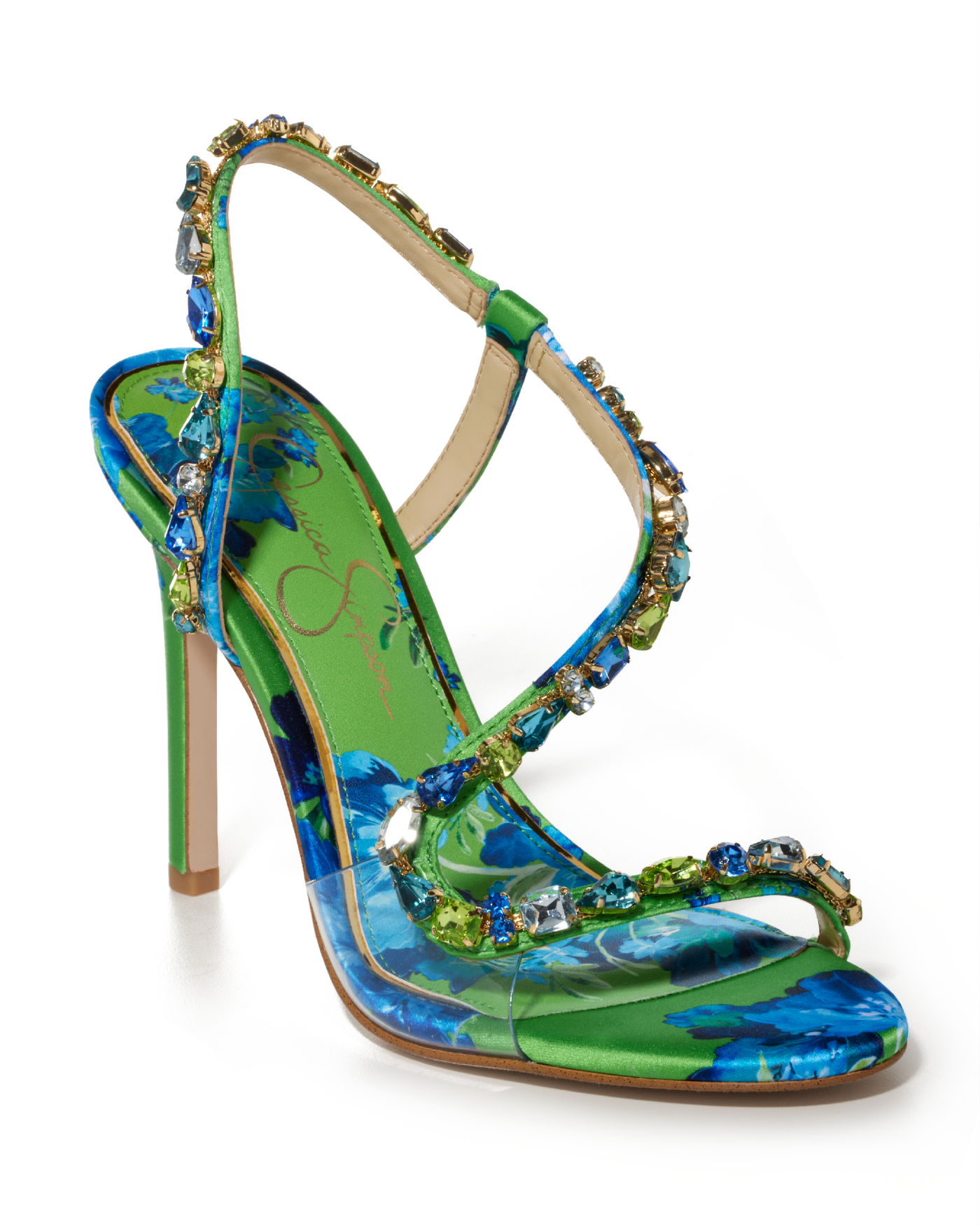 Print Embellished Strap Heel Green Multi
