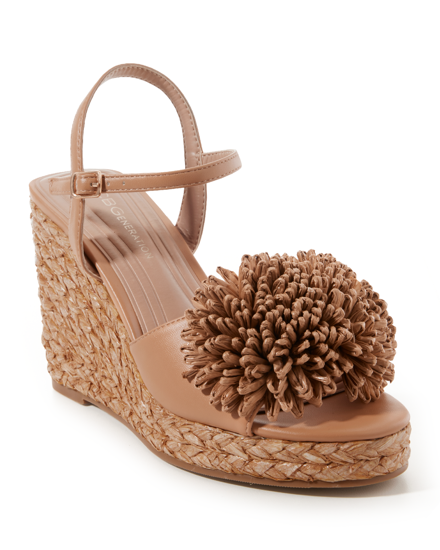 3D Raffia Flower Wedge Fawn