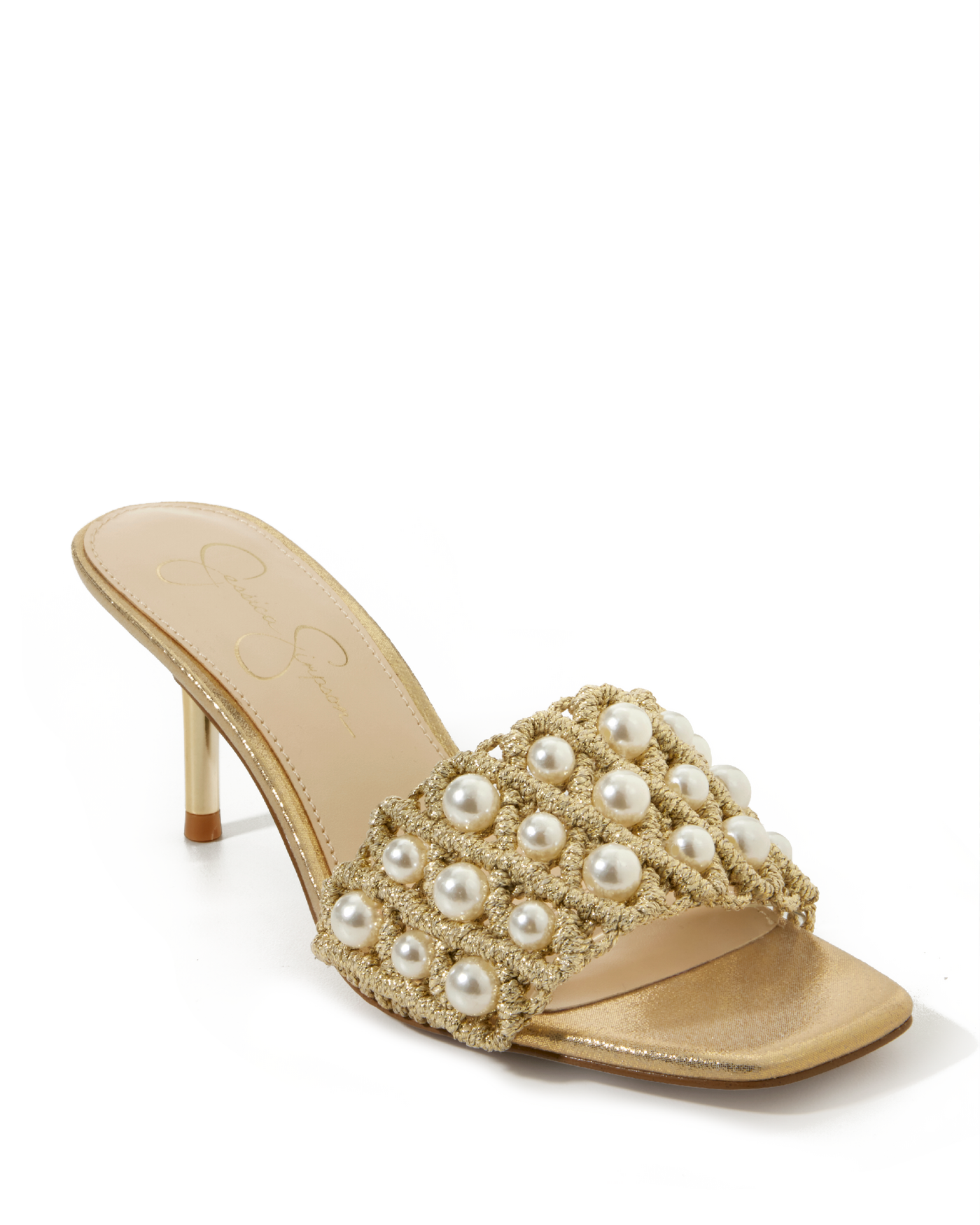 Metallic Knit Pearl Heel Gold