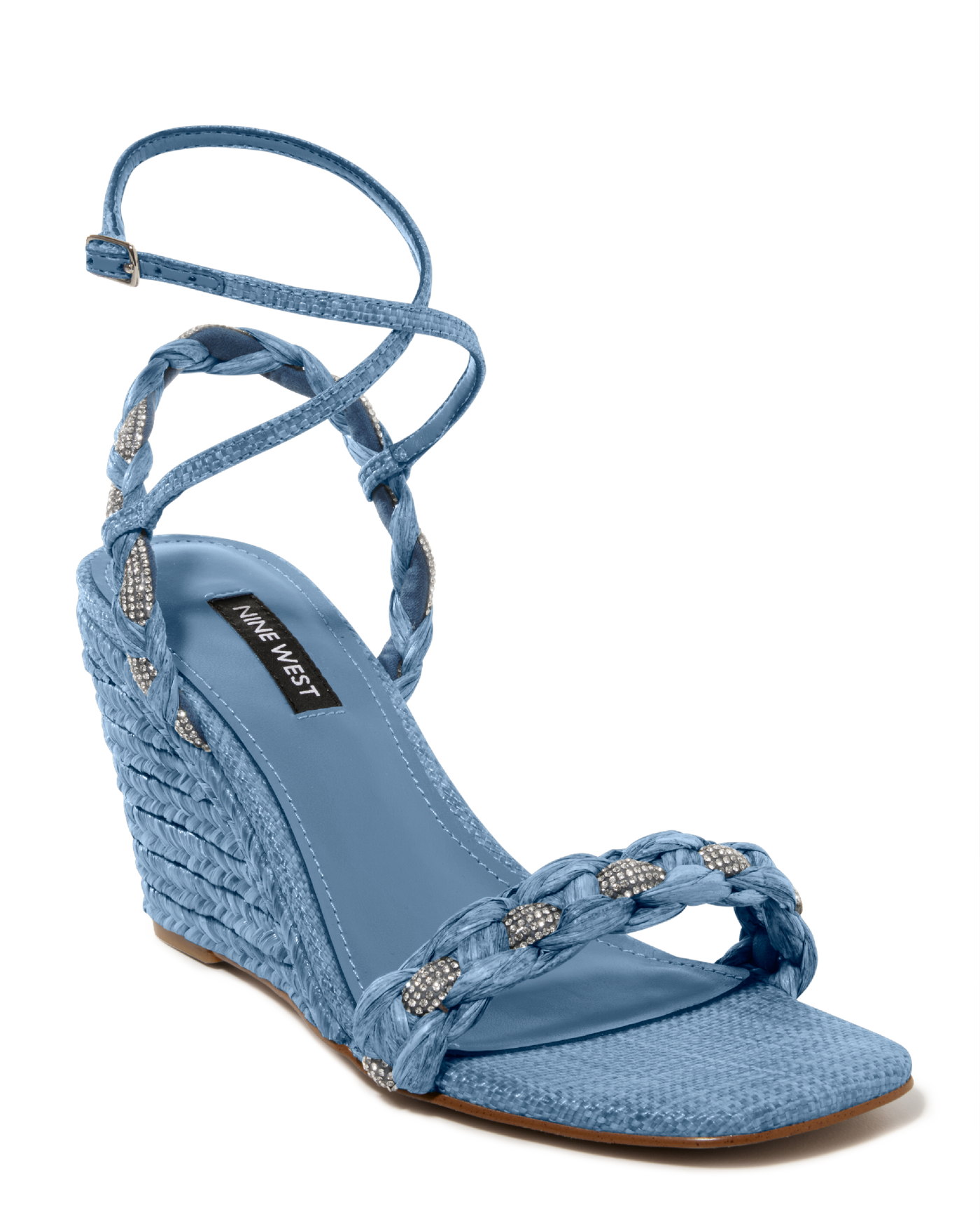 Braided Raffia Wedge Blue