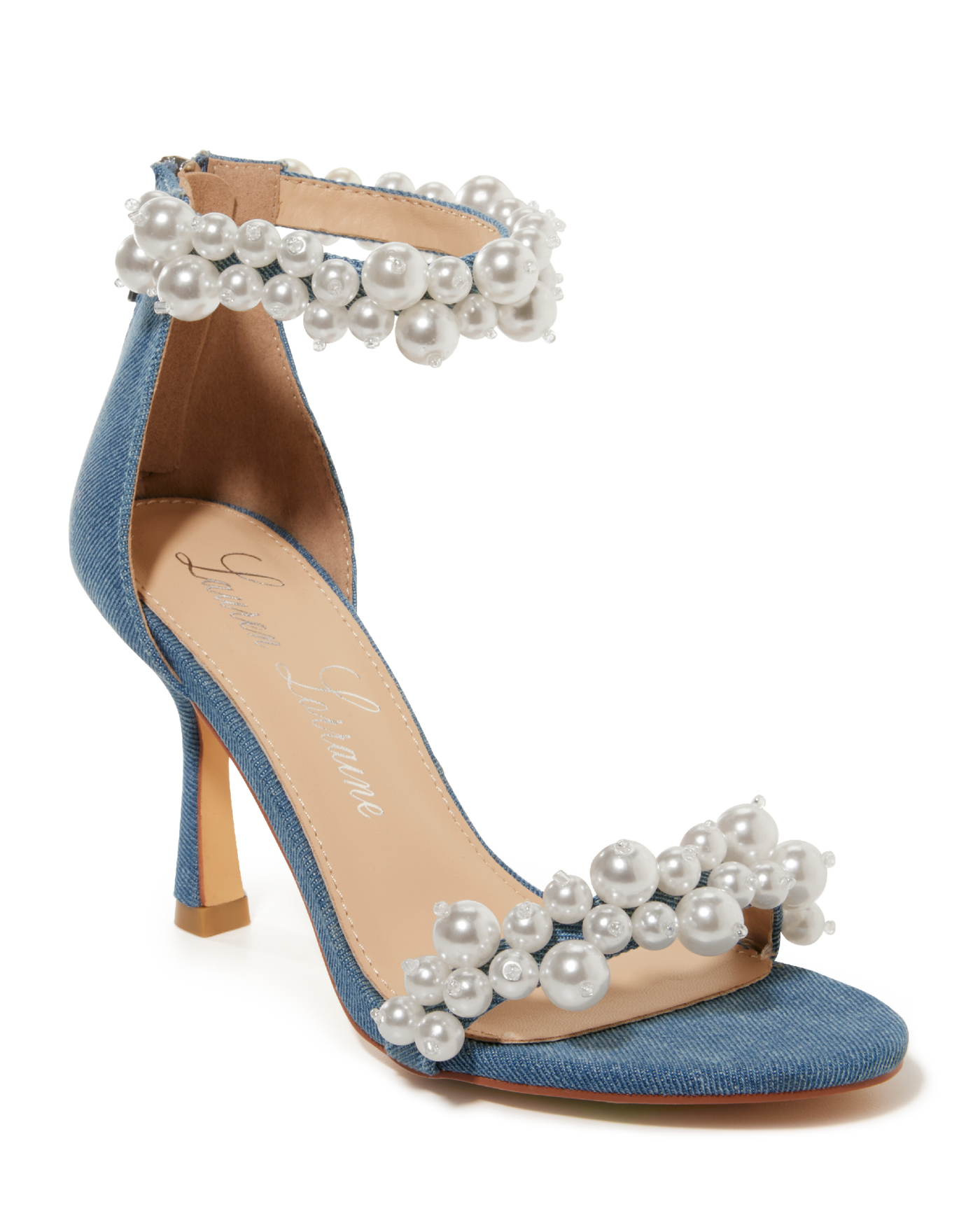 Pearl Ankle Strap Denim Heel Denim