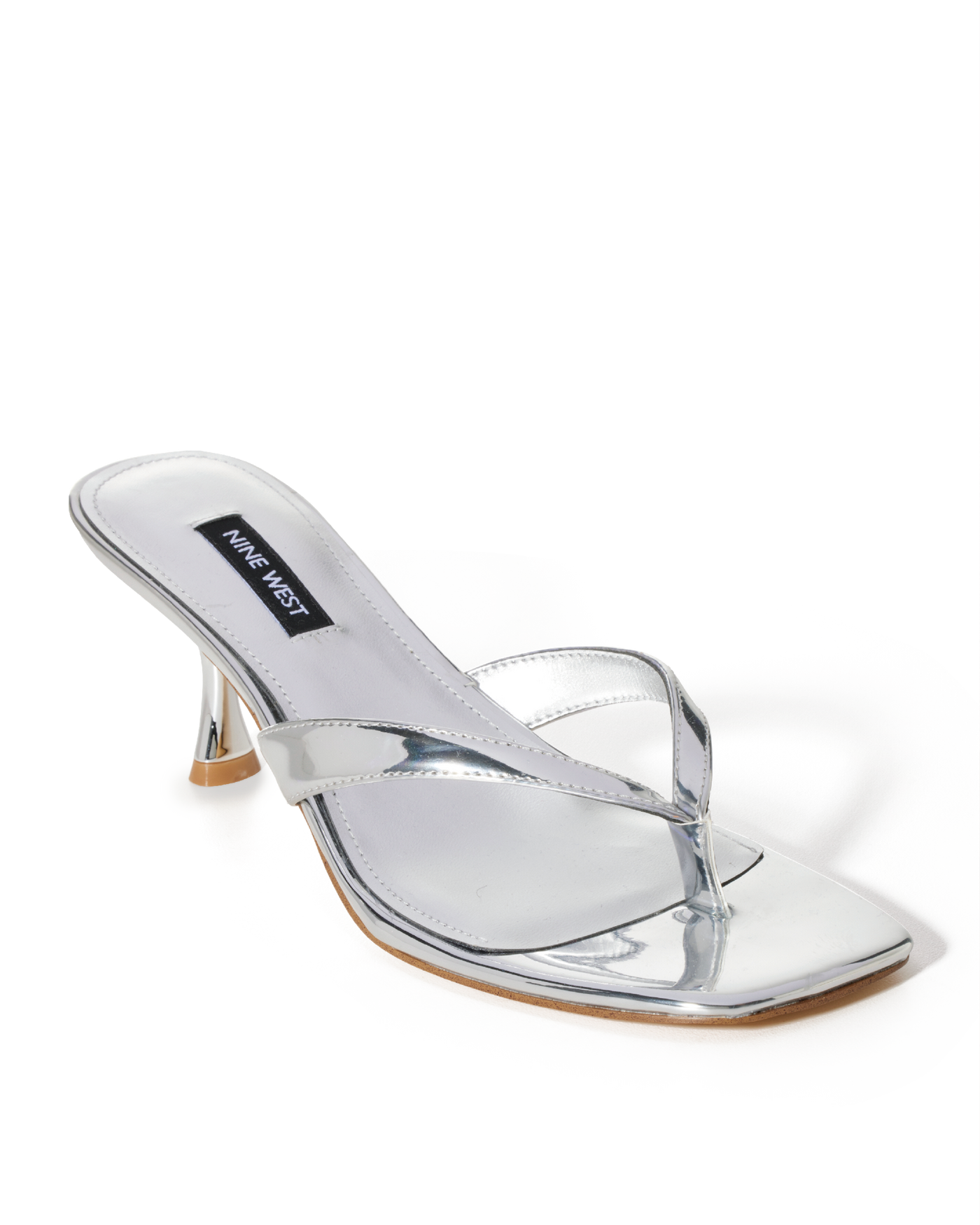 Square Toe Thong Heel Silver