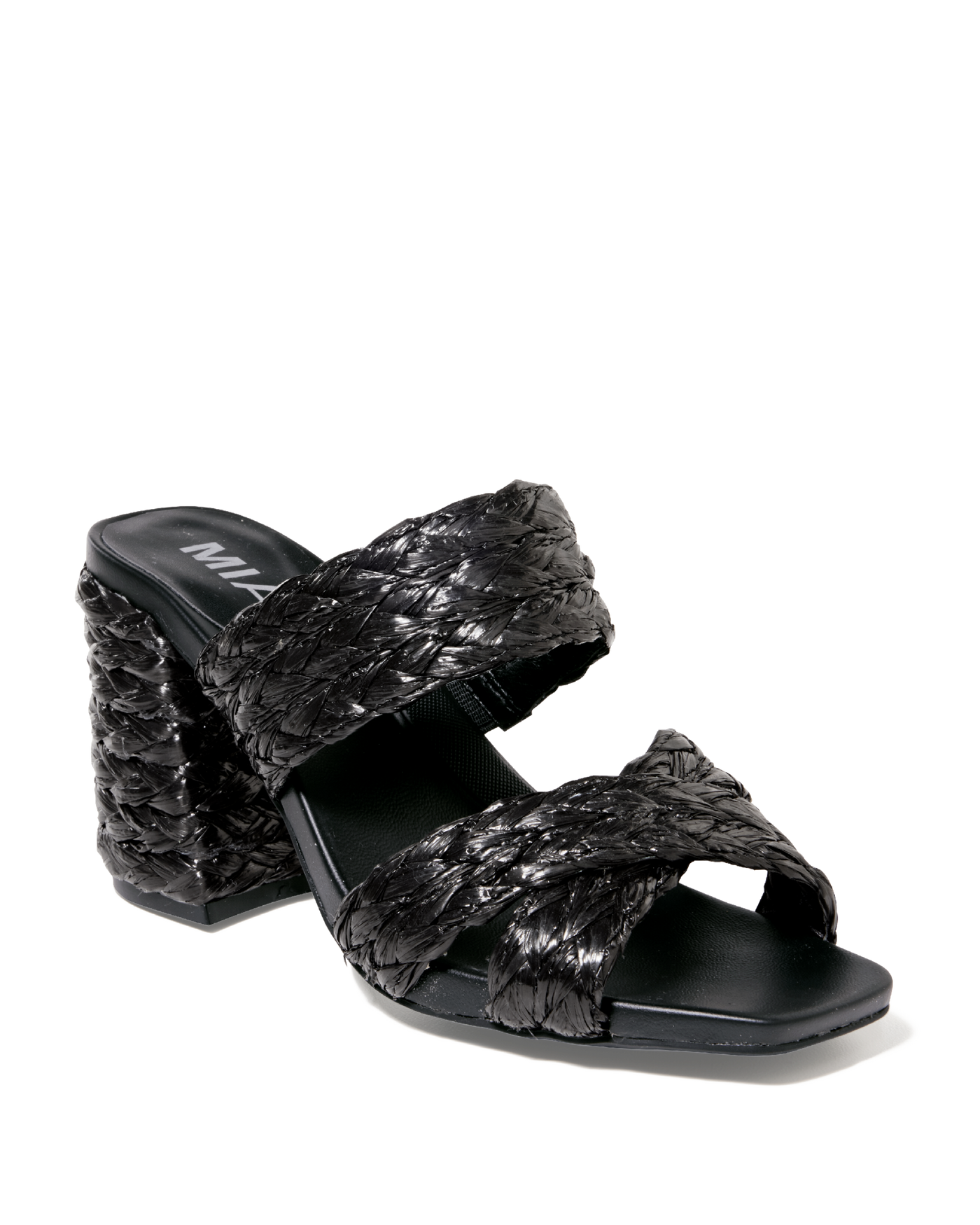 Raffia Band Block Heel Black
