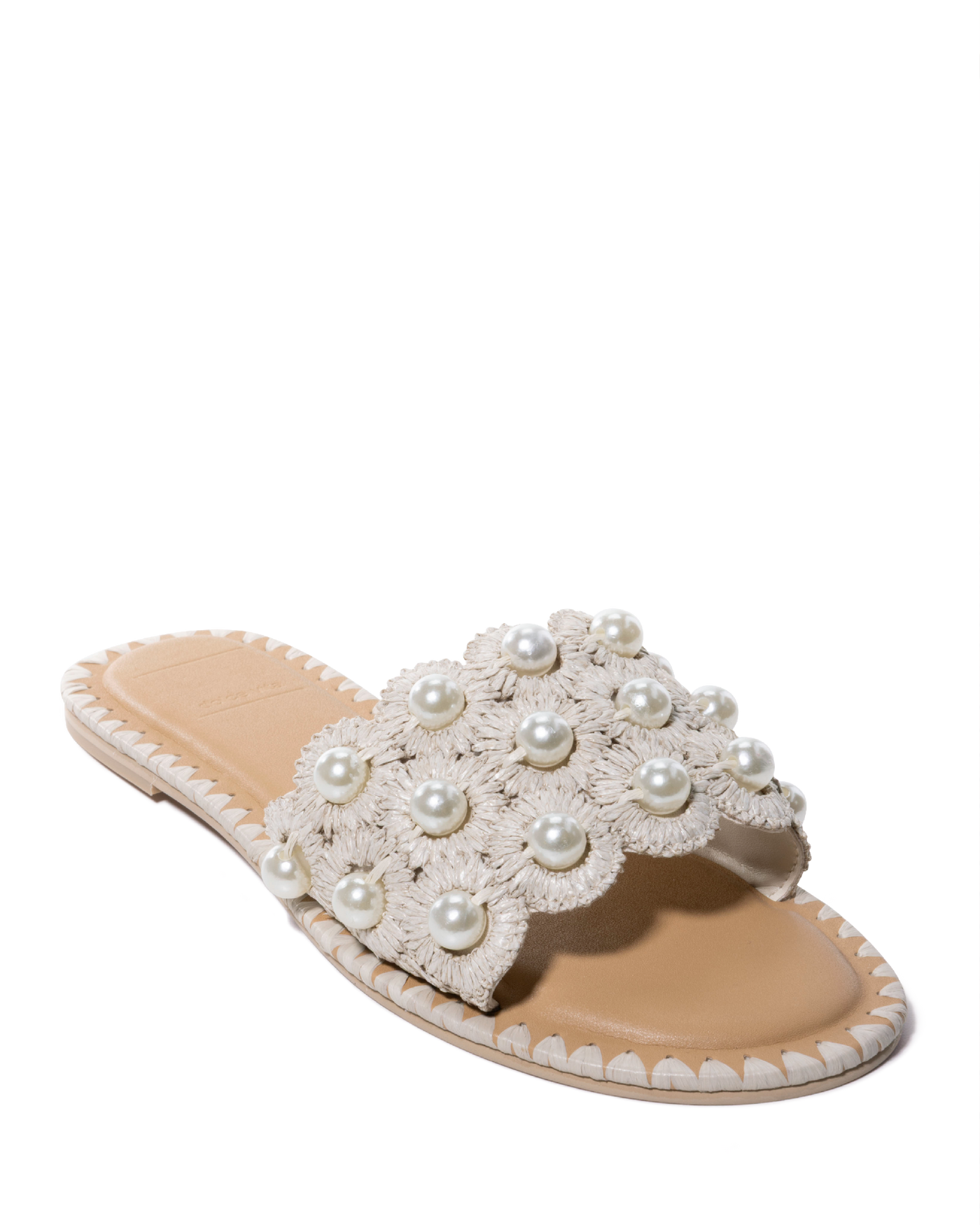 Raffia Pearl Strap Sandal Cream