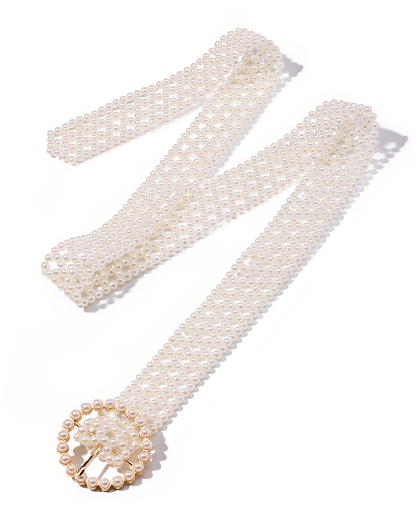 All-Over Pearl Buckle Belt White
