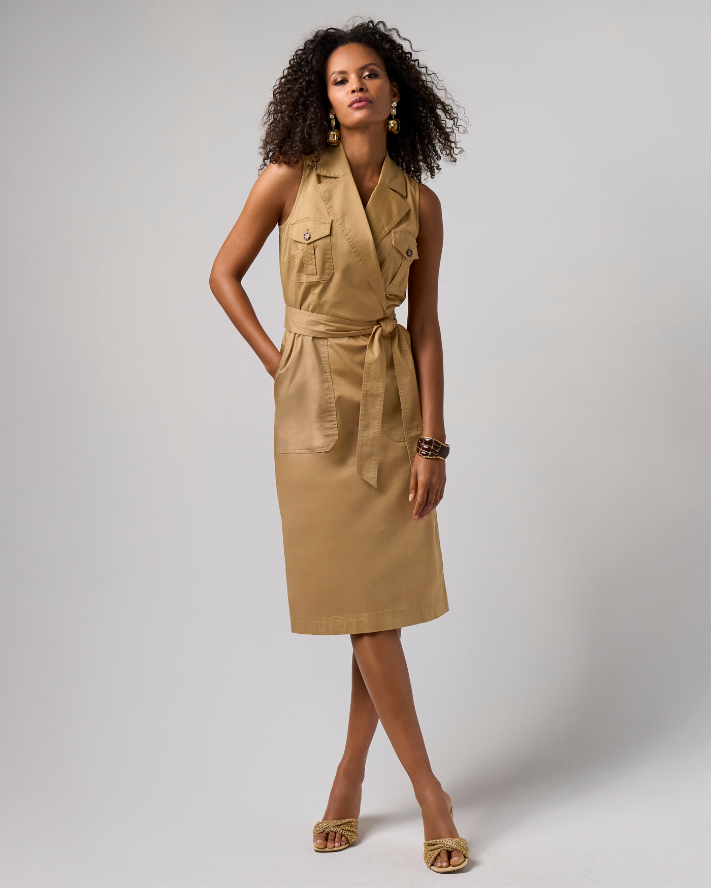Collared Utility Midi Dress Iced Coffee