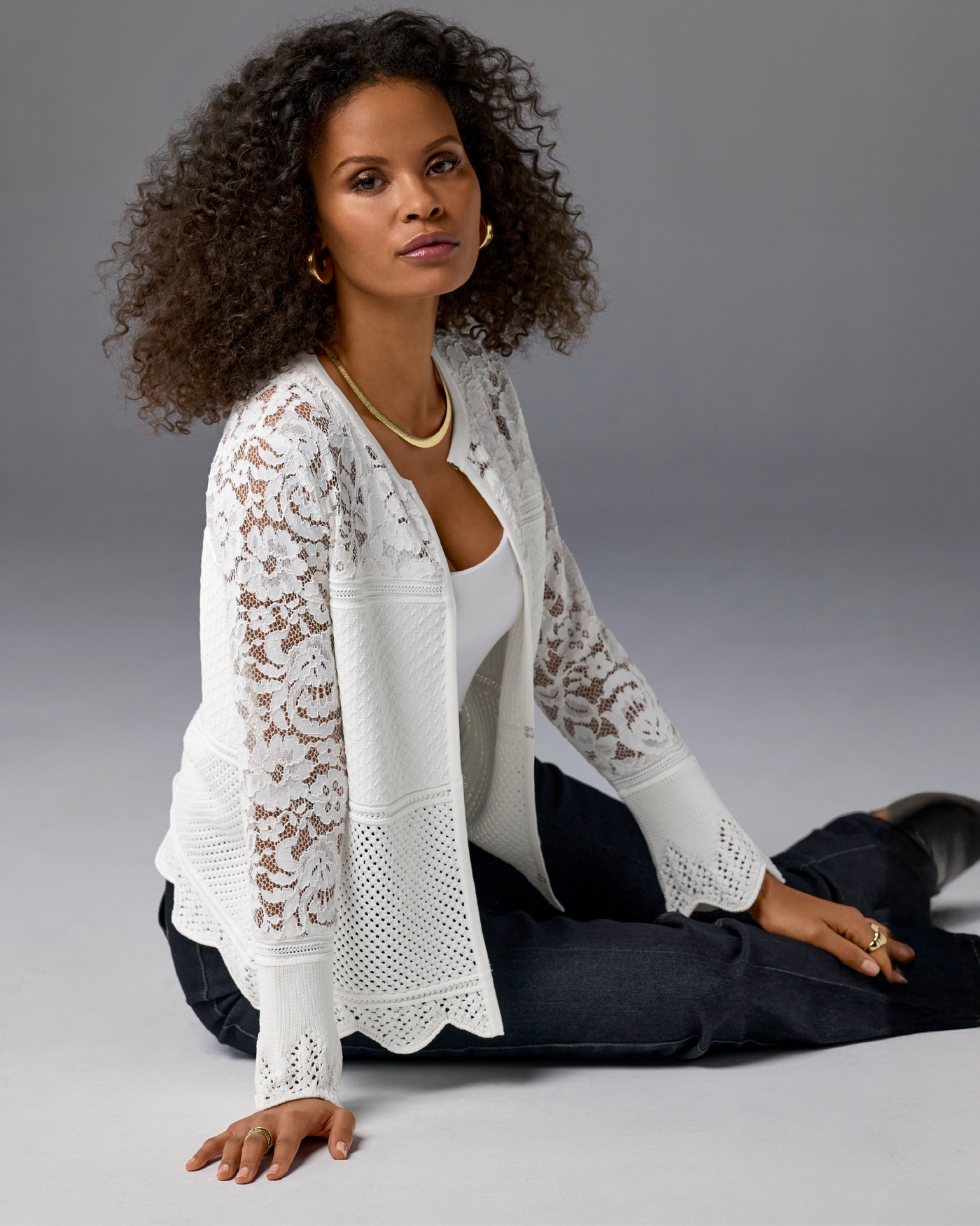 Lace Sweater Cardigan White