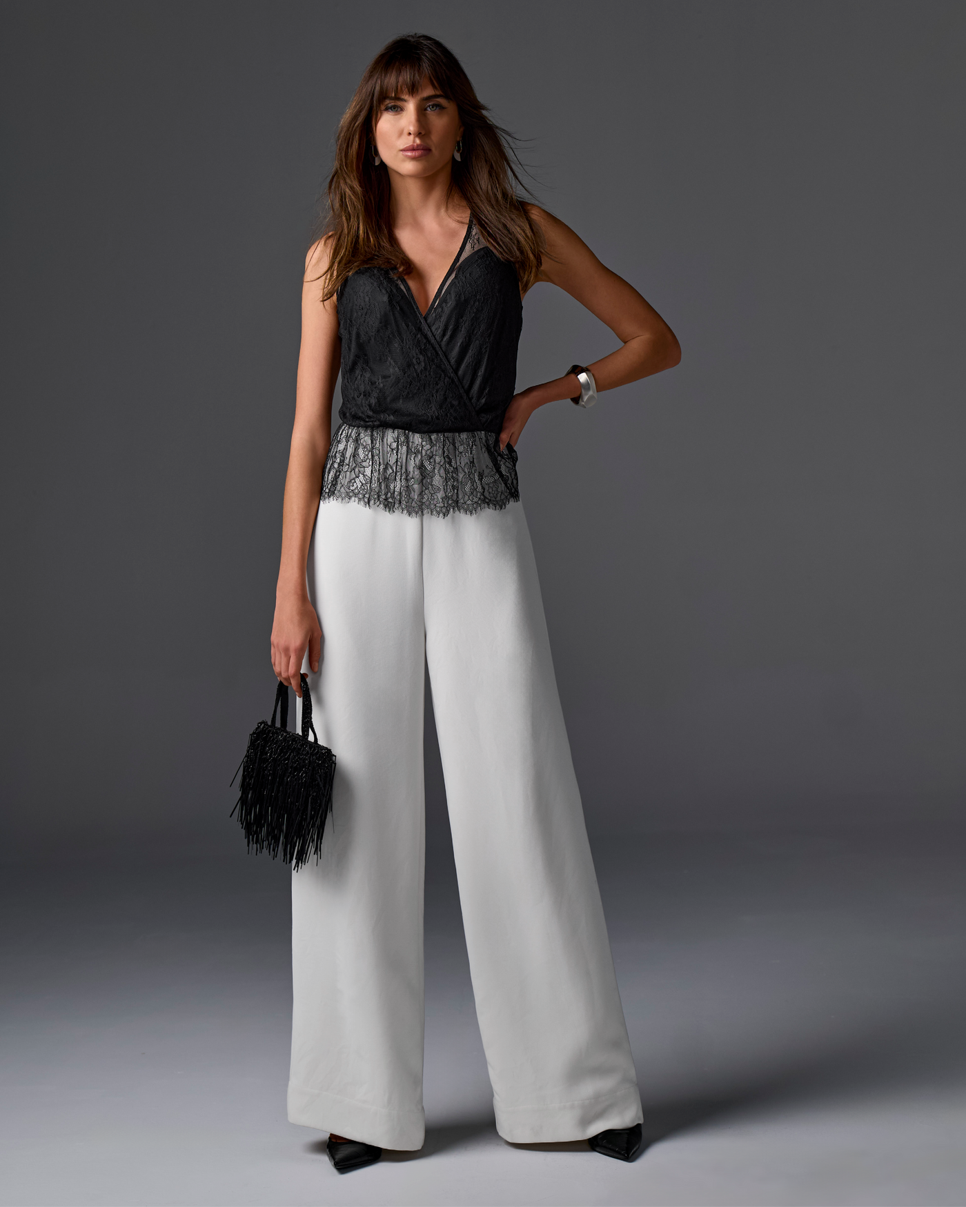 Peplum Lace Jumpsuit Black/White