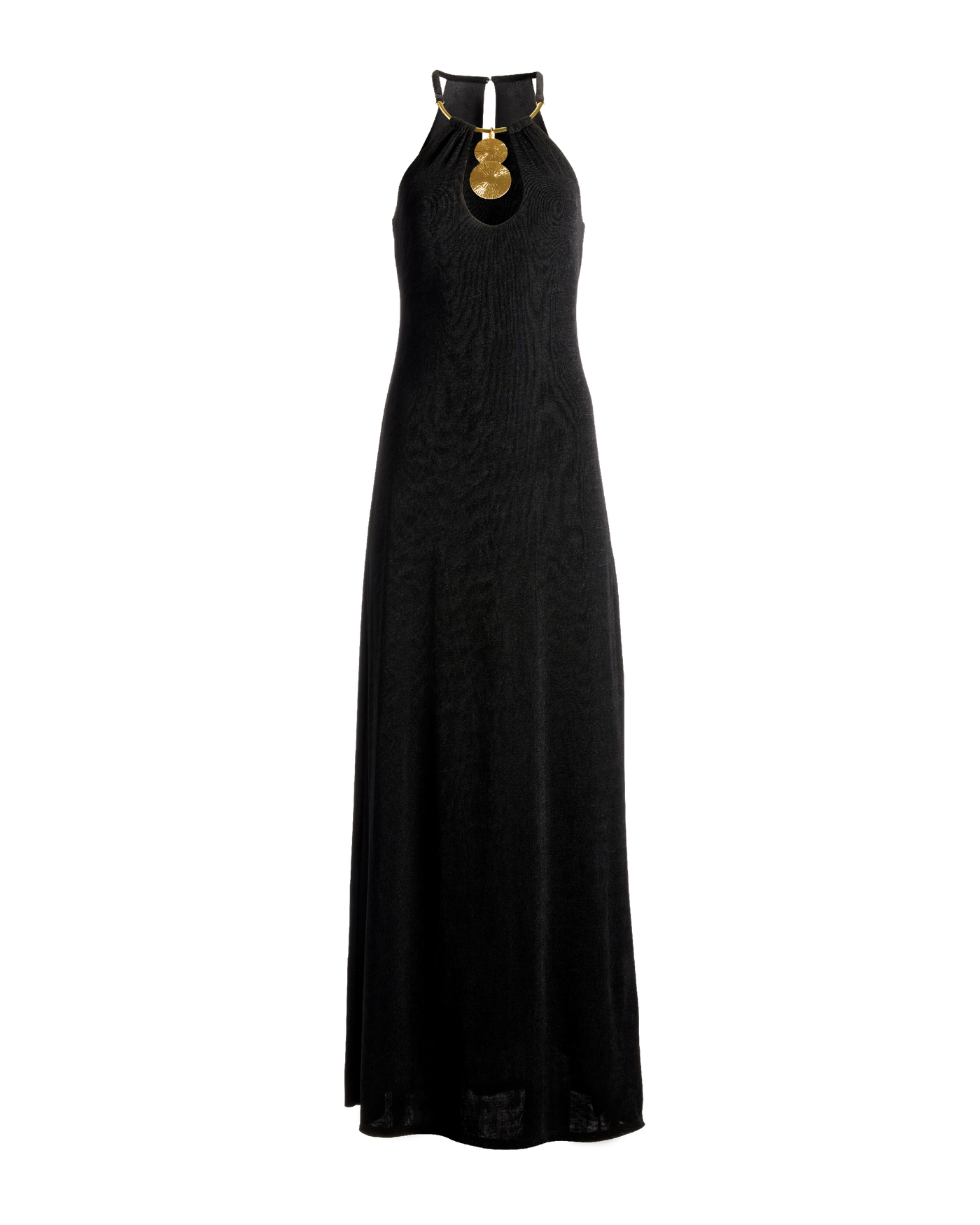black maxi dress with gold hardware Halter Detail Slinky mondaymarkdown