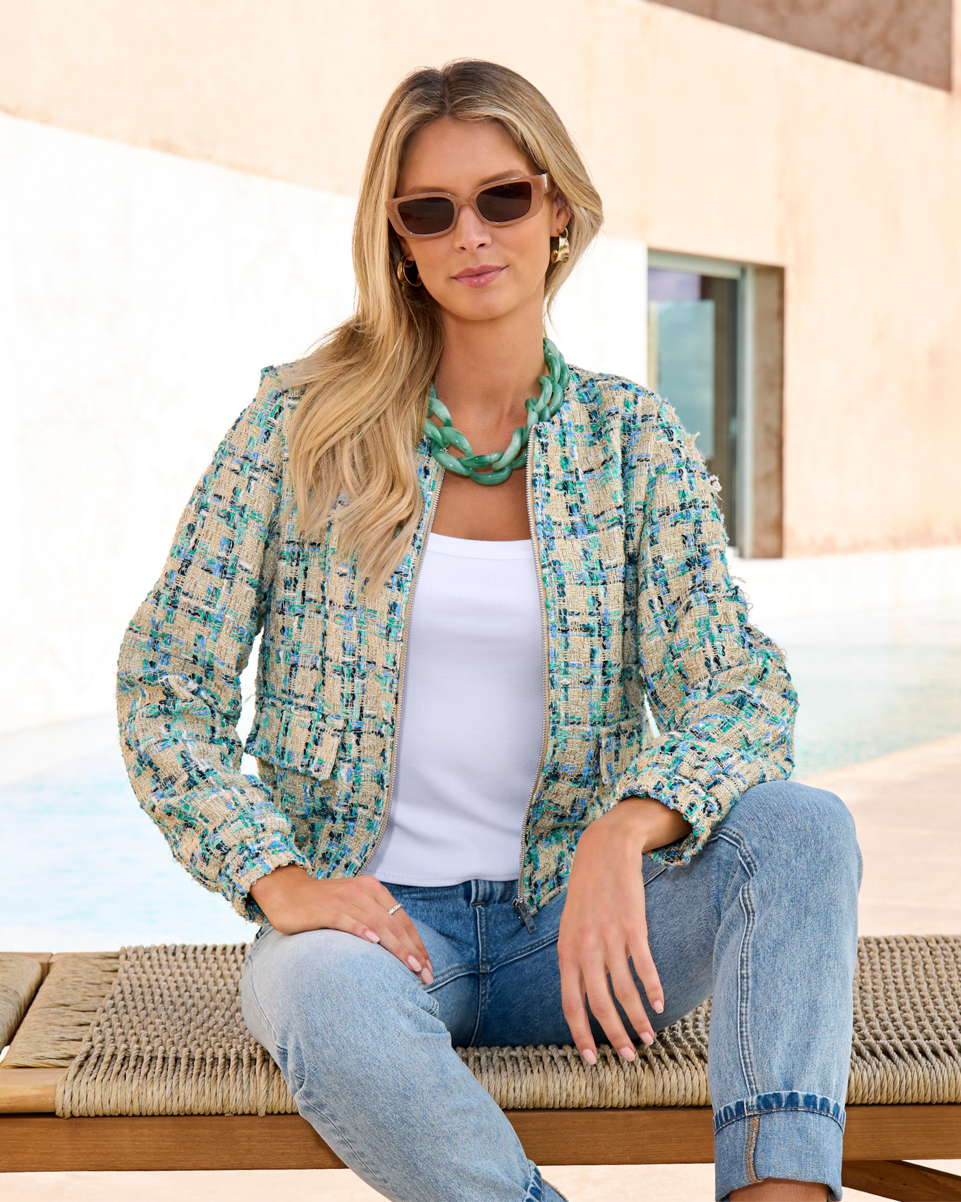 Tweed Bomber Jacket Tan Multi