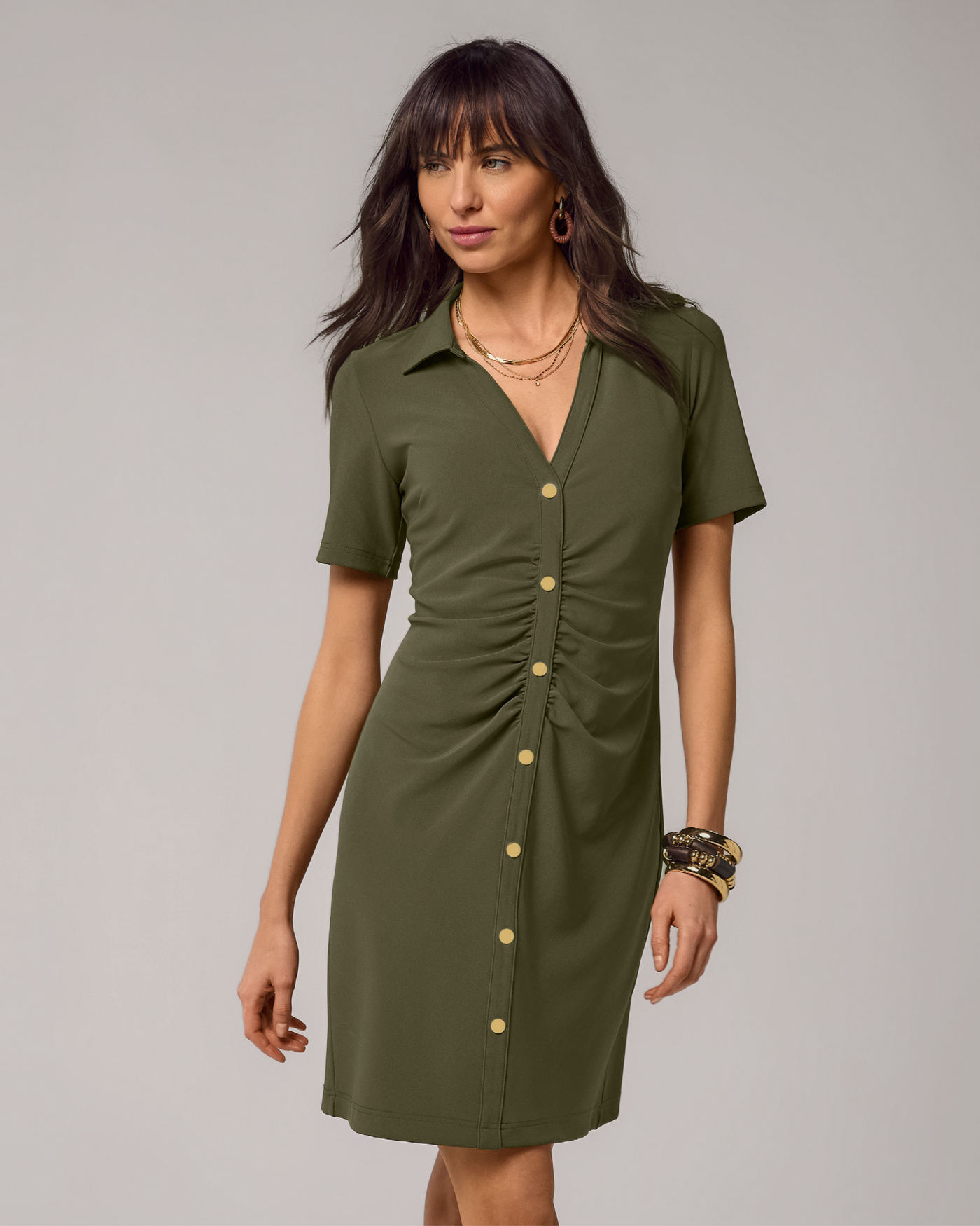 Beyond Travel Collared Ruched Short Dress Olive Night