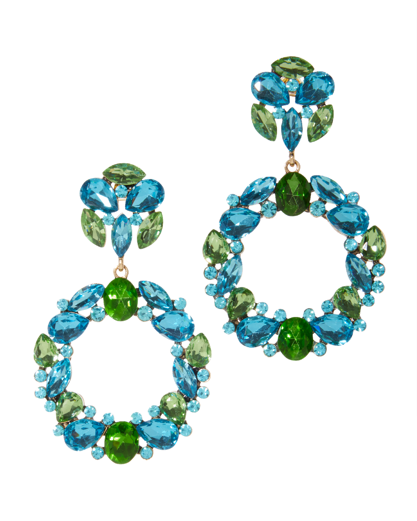 Multi Gem Drop Earring Blue Green