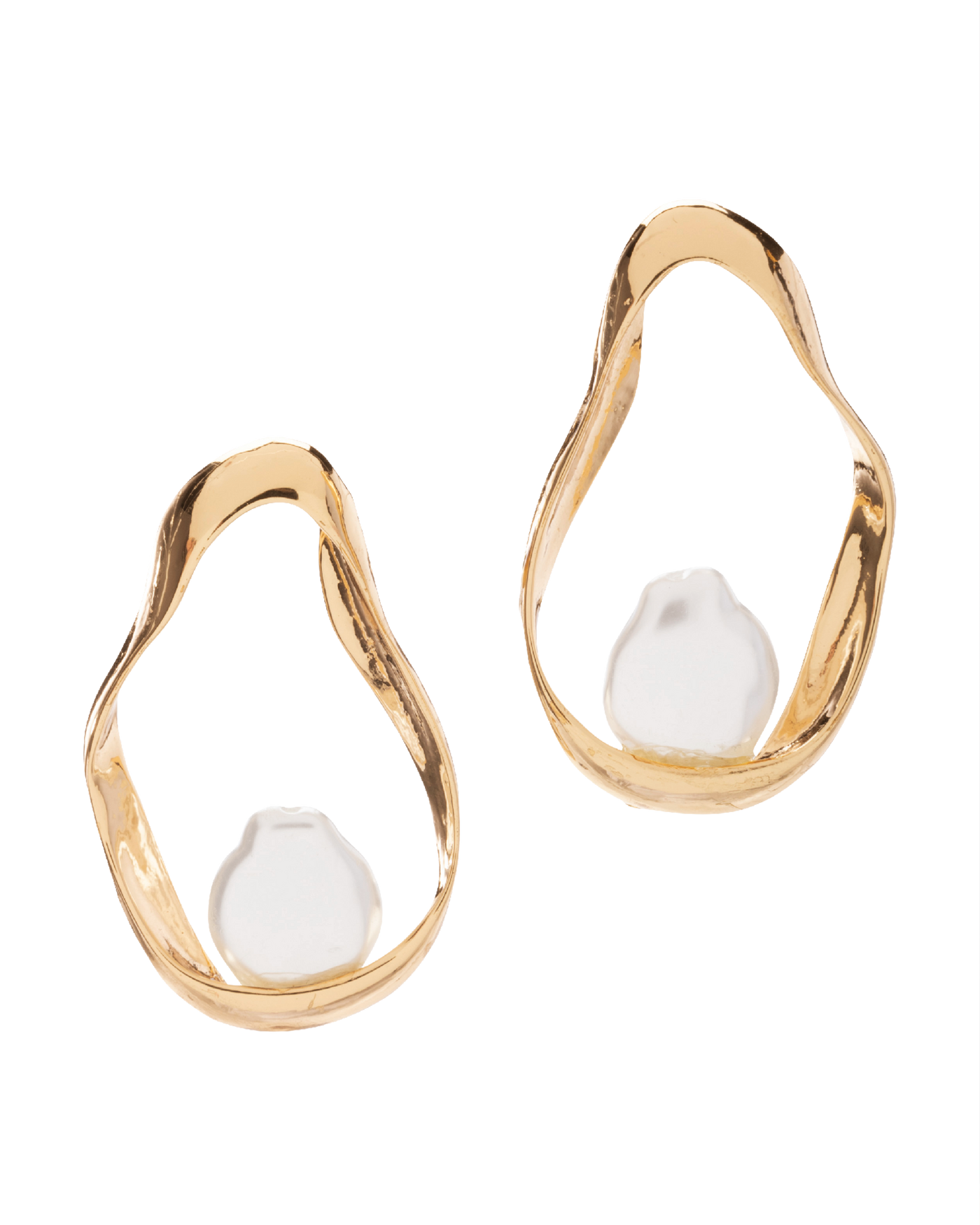 Modern Shaped Pearl Earring Gold