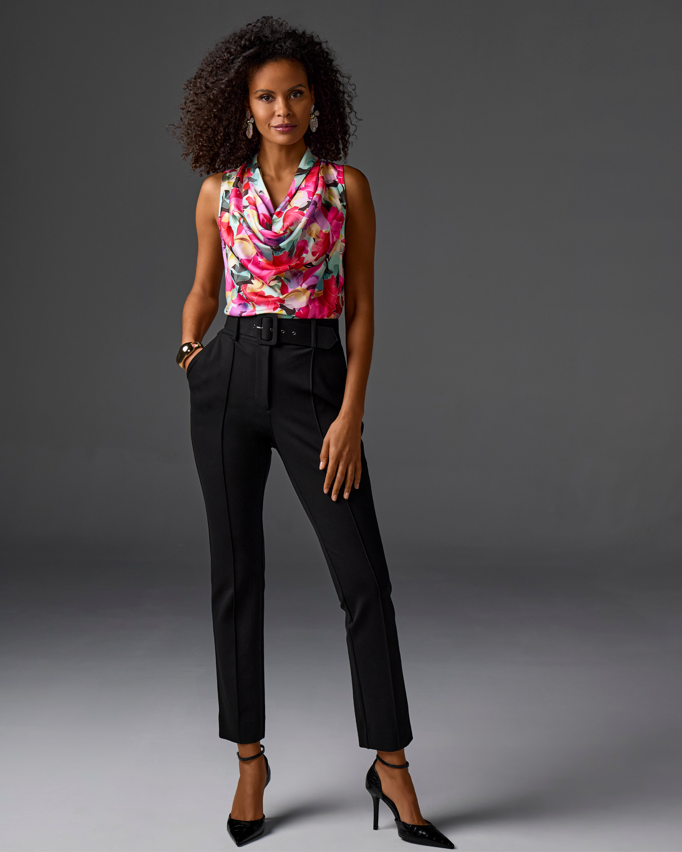 Newport Belted Ponte Straight Leg Pant Black