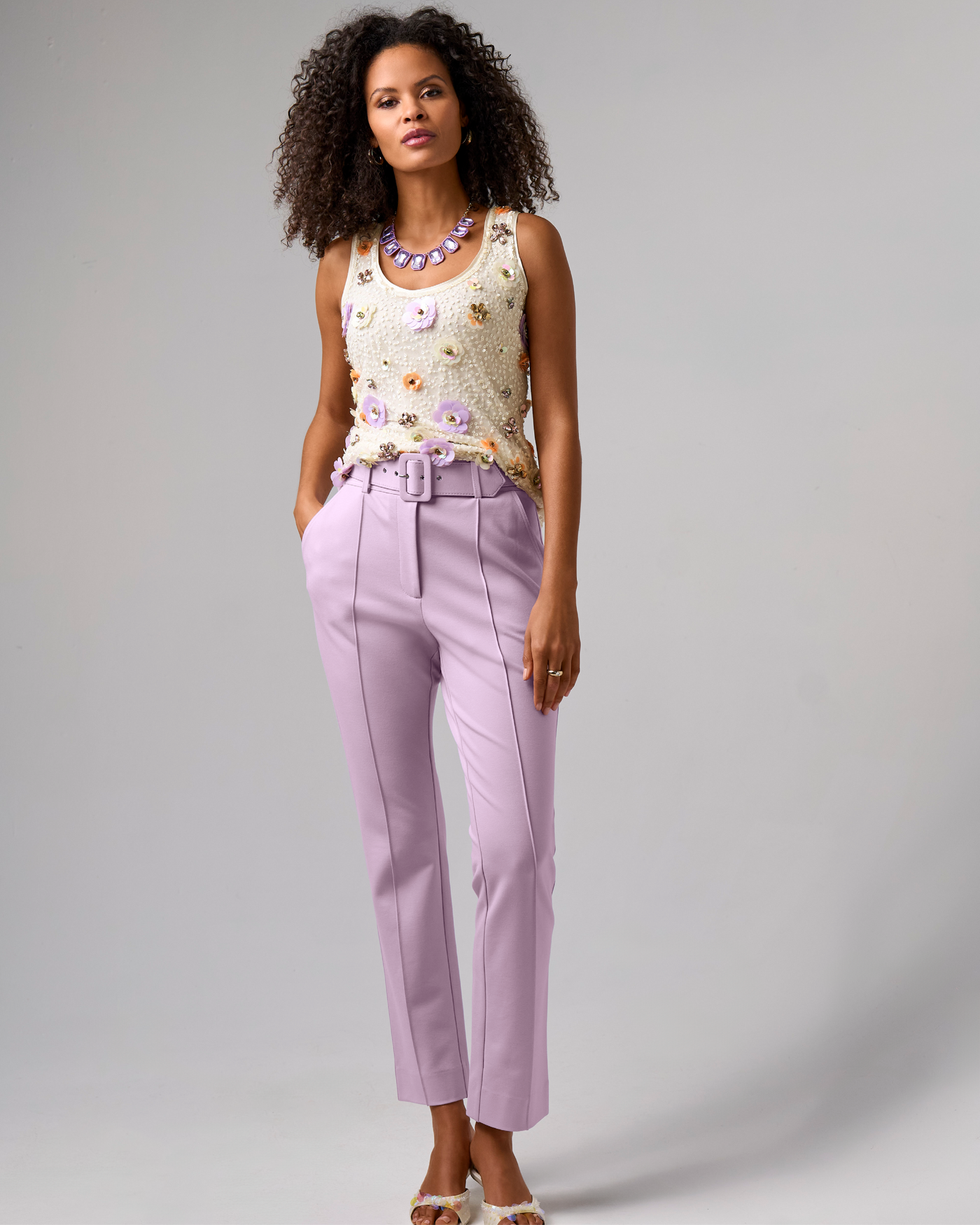 Newport Belted Ponte Straight Leg Pant Sand Verbena