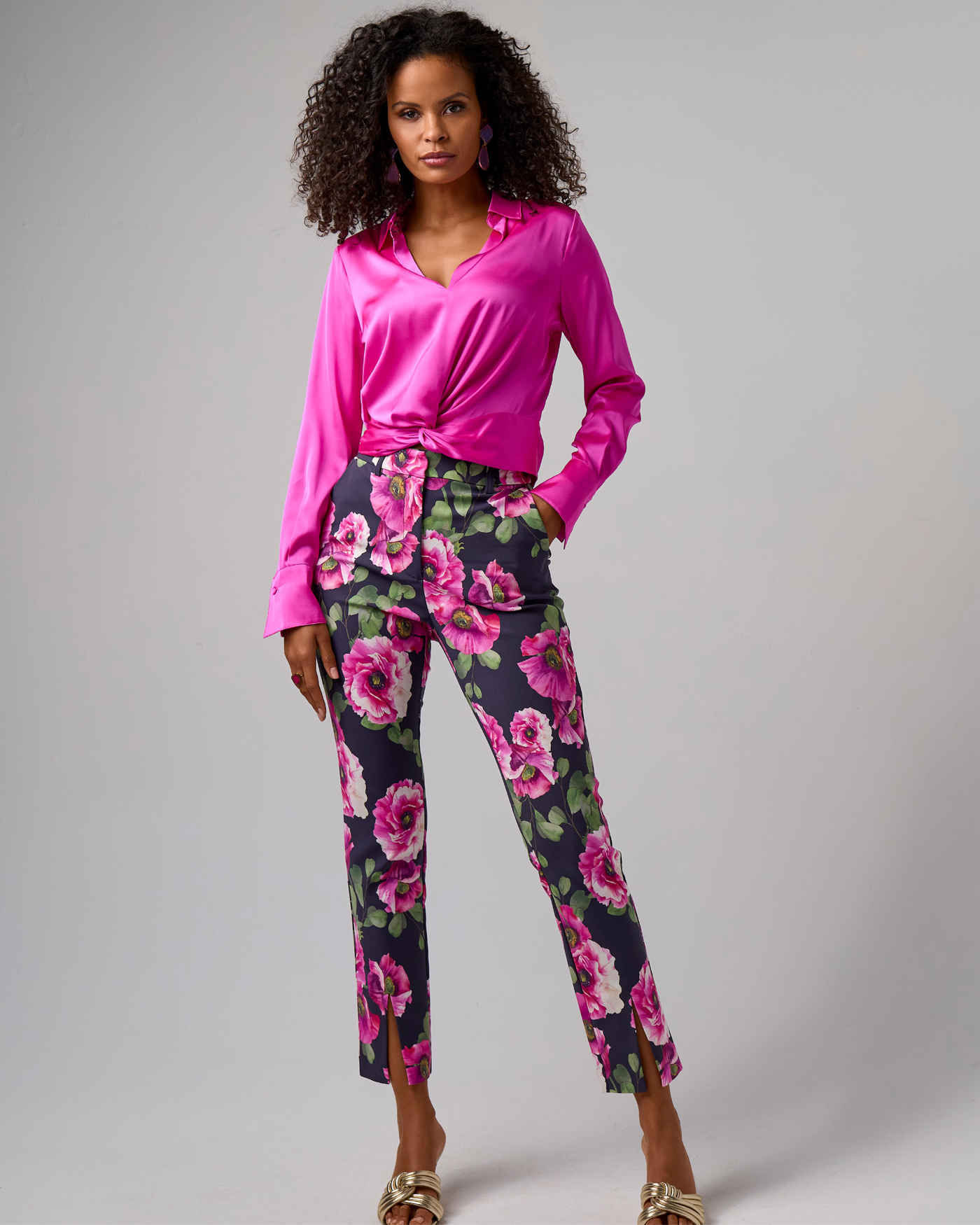 Newport Modern Slim Straight Leg Slit Front Print Trouser Pant Proper Poppies