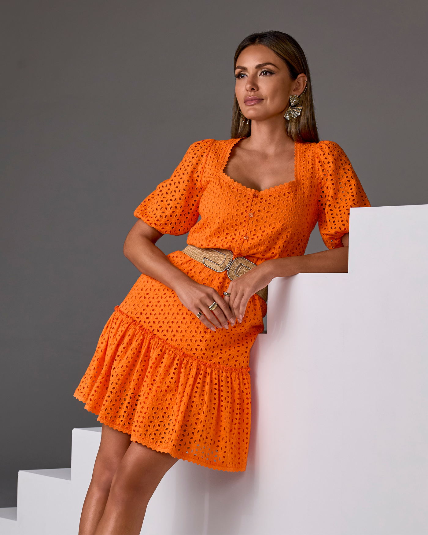 Eyelet A Line Dress Golden Poppy