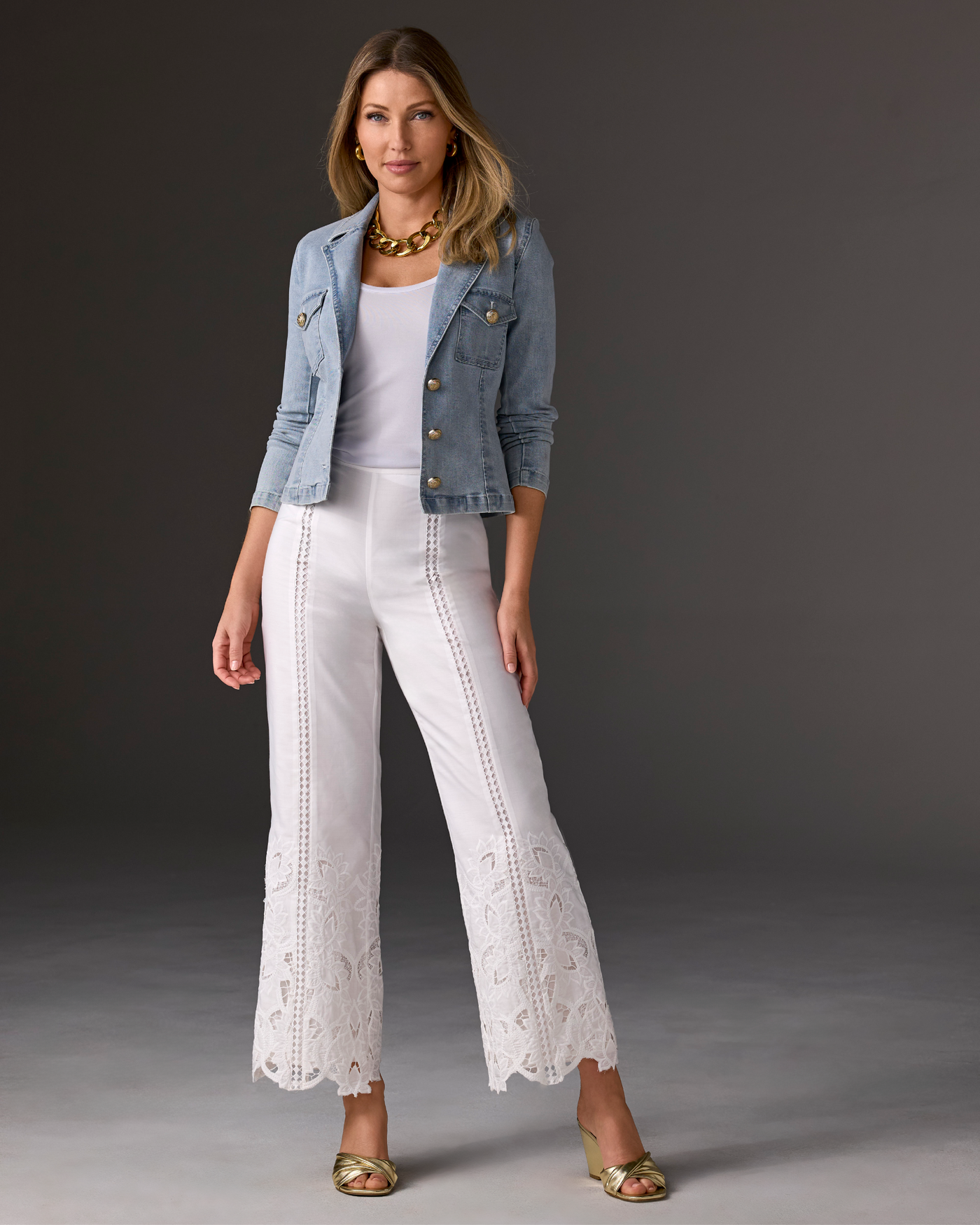 Malibu Floral Eyelet Scallop Pant White