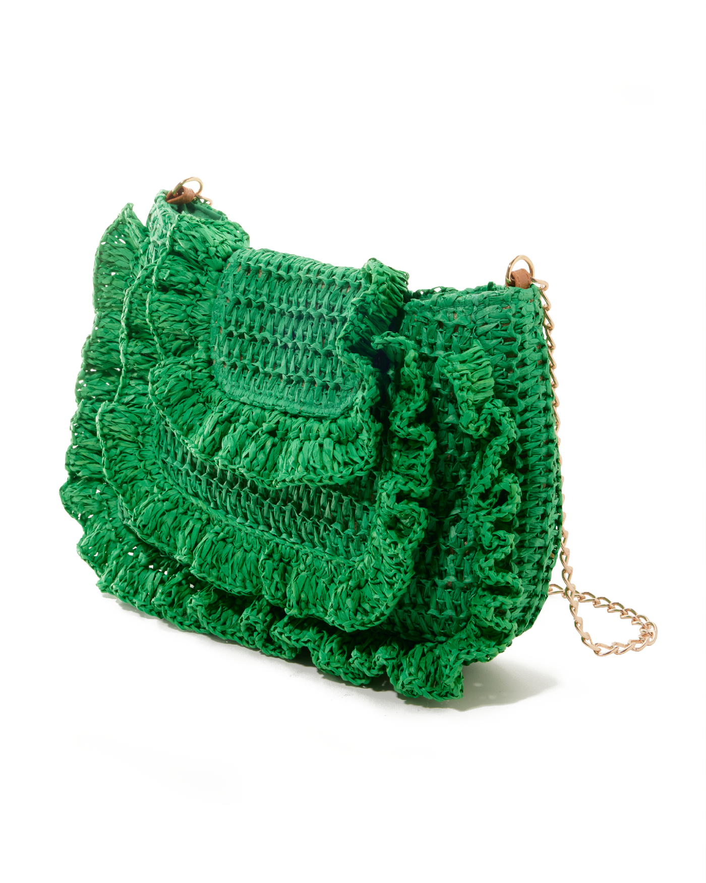 Raffia Ruffle Detail Purse Green