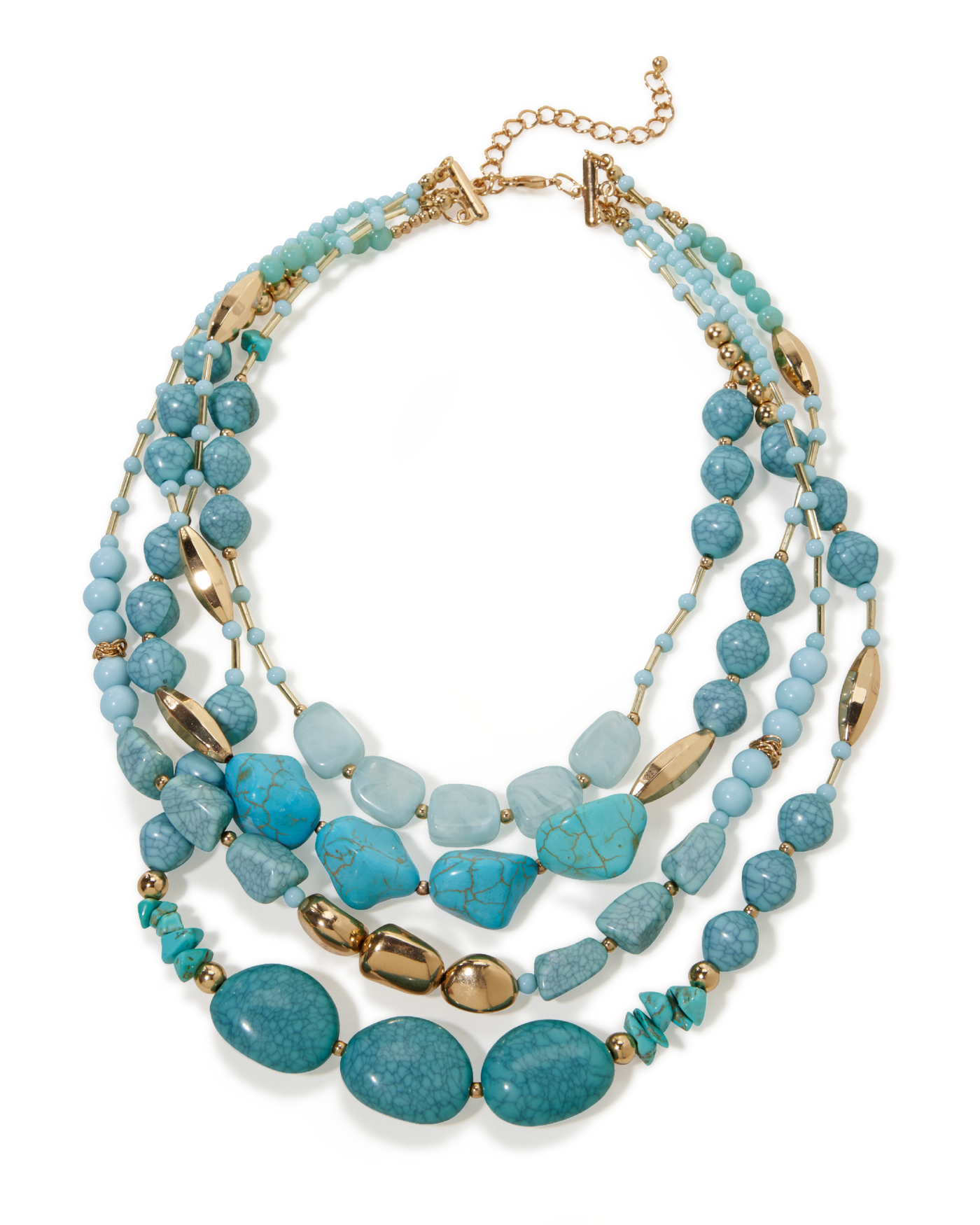 Turquoise and Gold Bead Layered Necklace Turquoise/Gold