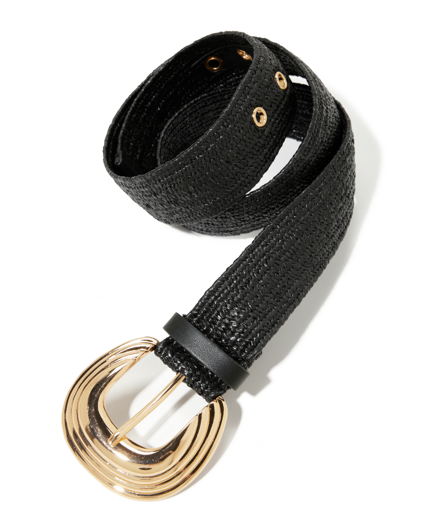 Raffia Carved Metallic Buckle Belt Black