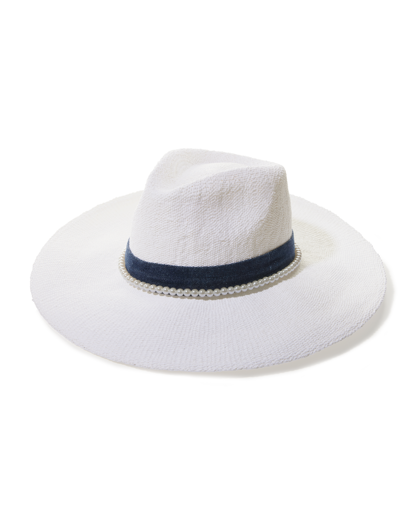 Denim and Pearl Trim Hat White/Blue