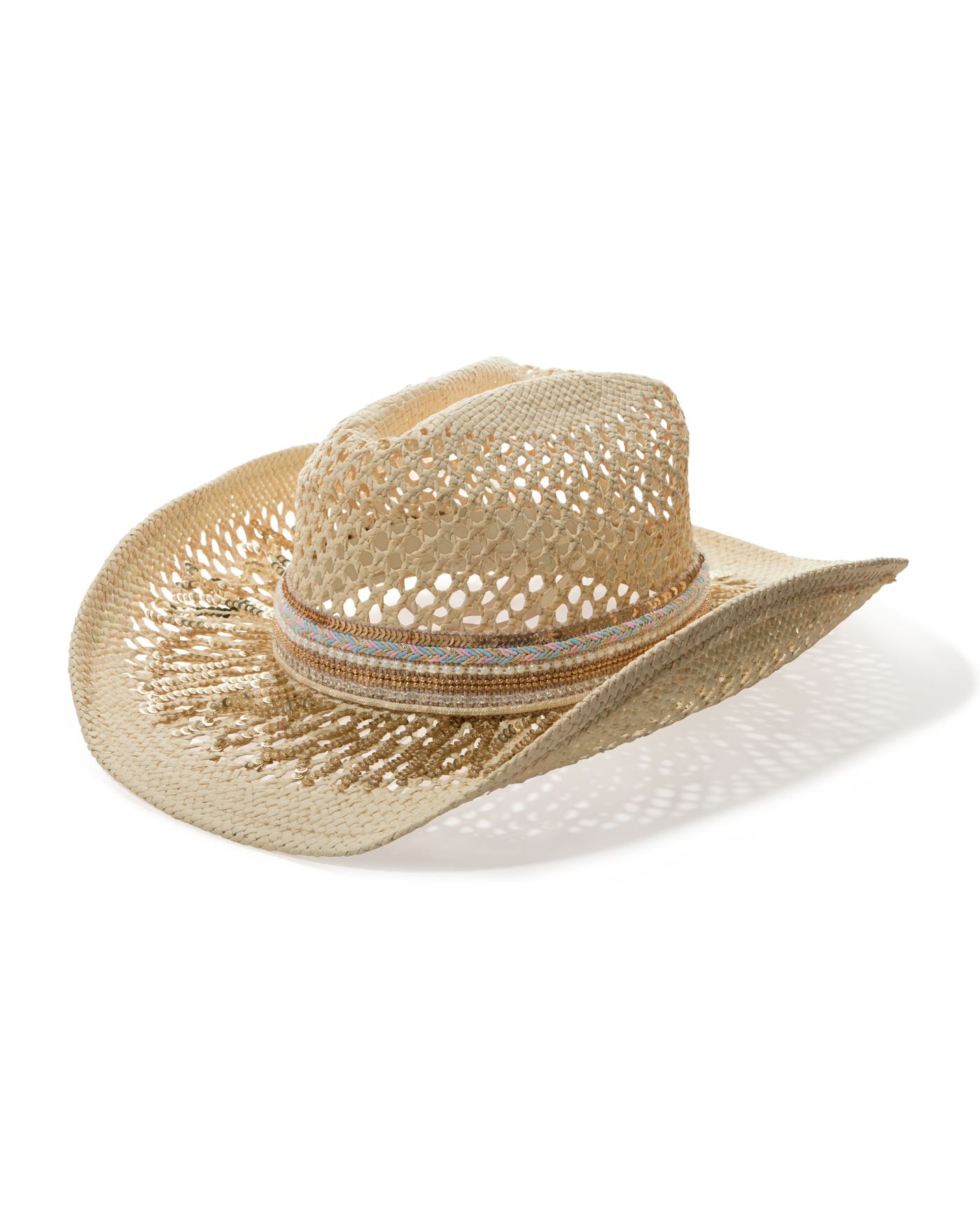 Sequin and Embroidered Trim Western Hat Natural