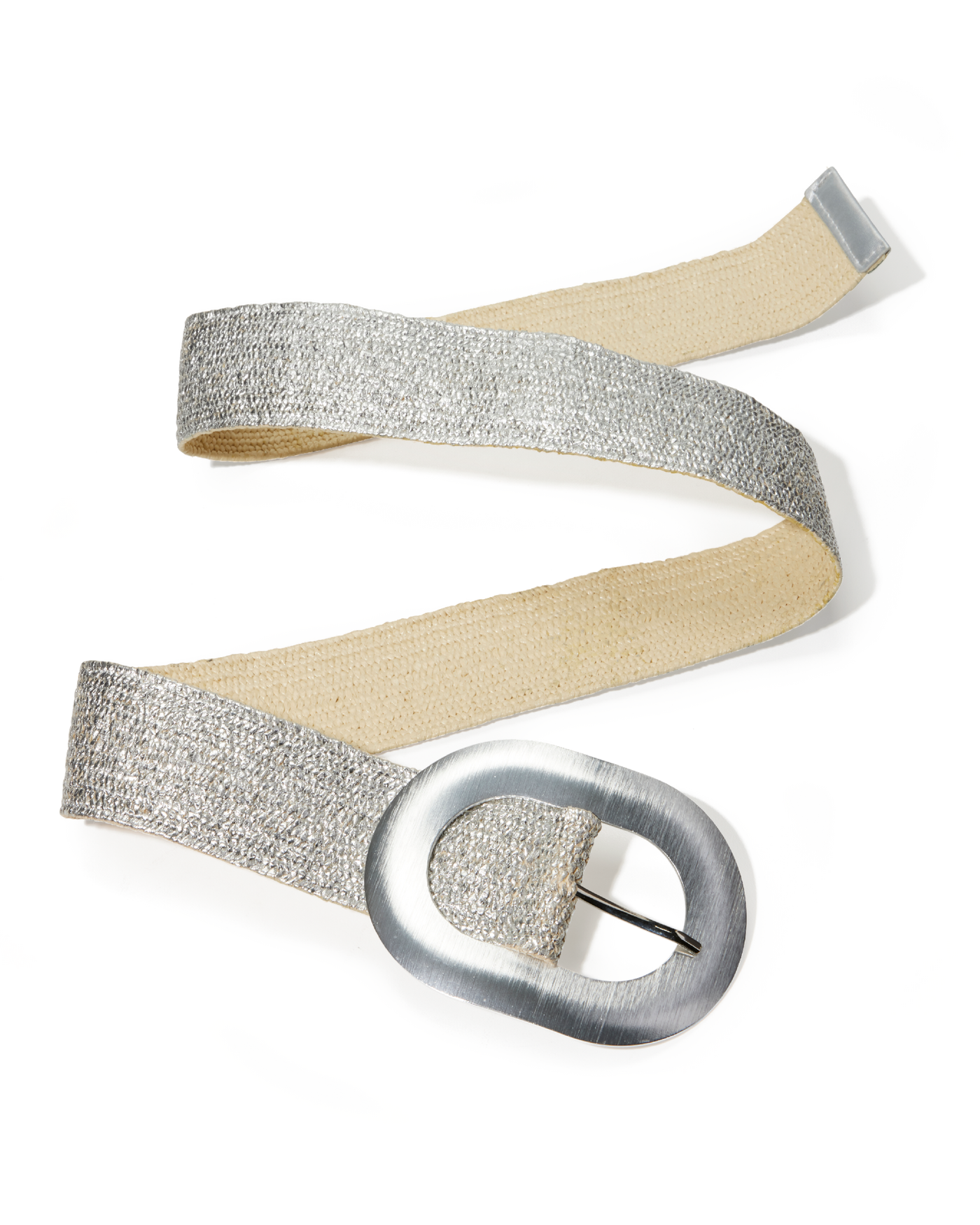Metallic Coated Raffia Stretch Belt Silver