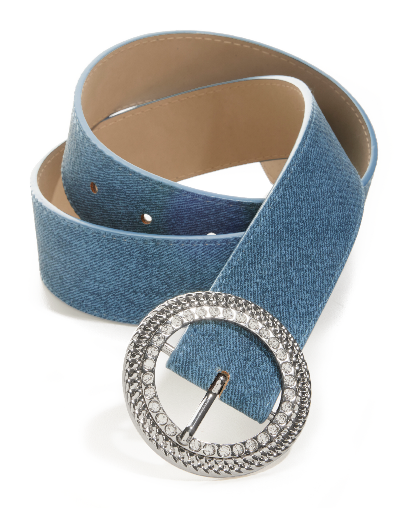 Denim Rhinestone Buckle Belt Blue Denim