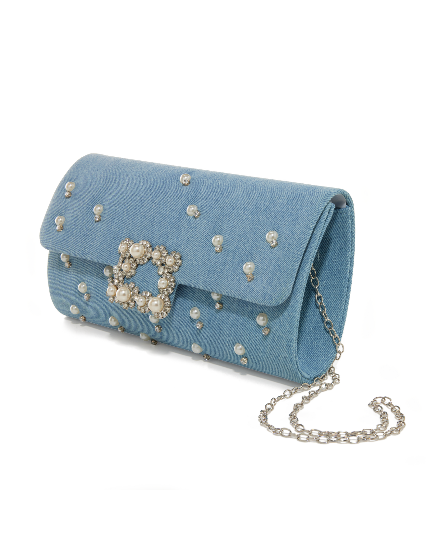Denim Rhinestone Clutch Blue Denim