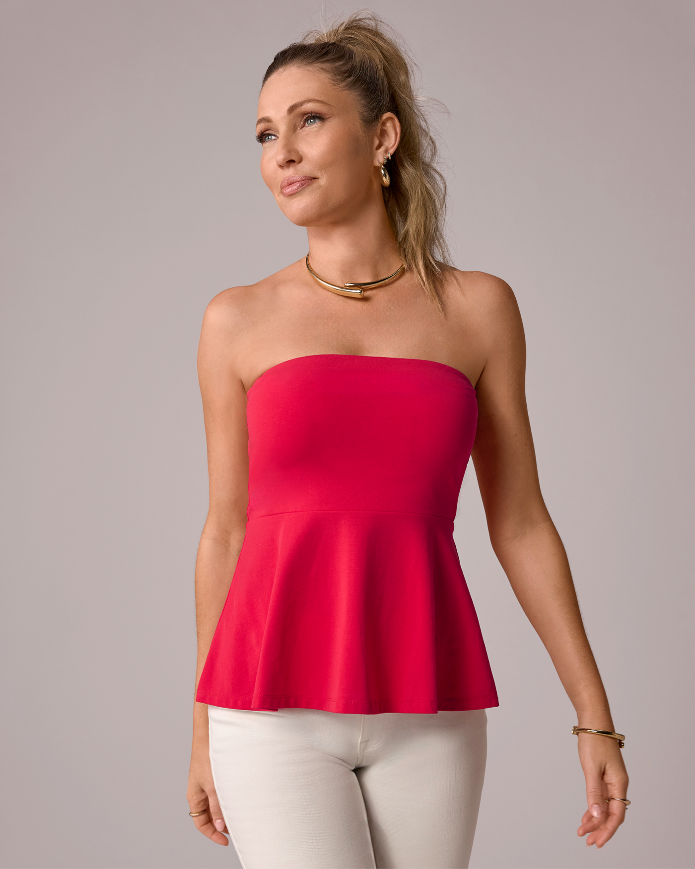 So Sexy Peplum Tube Top Tomato Red