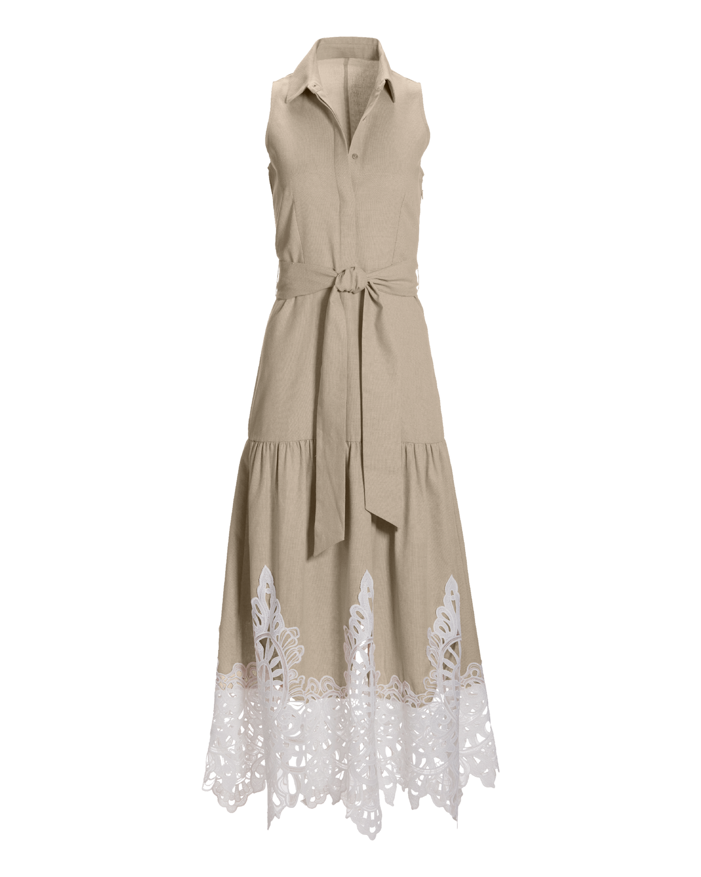 Lace Trim Linen Sleeveless Midi Dress