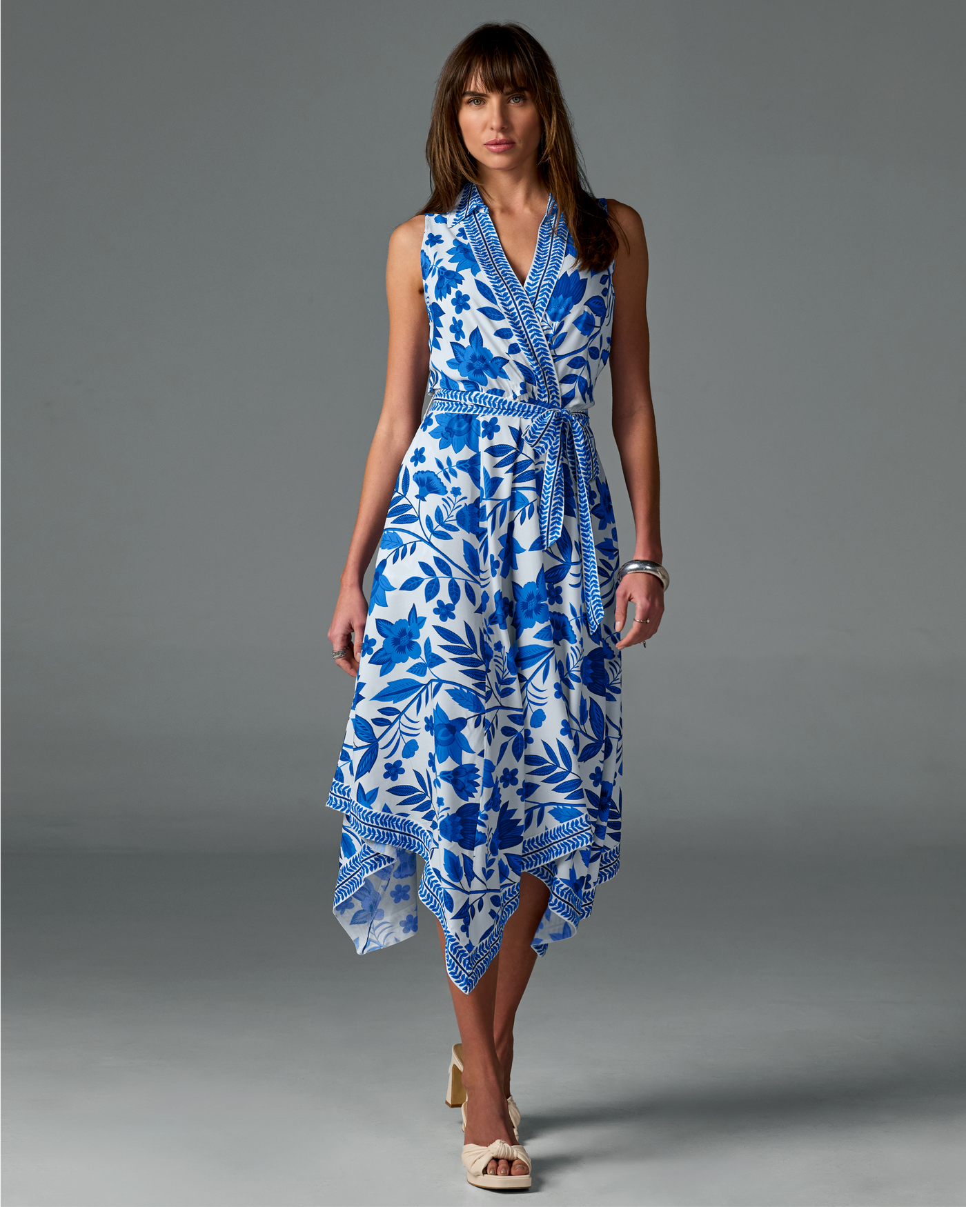 Positano Fleurs Print Surplice Midi Dress Positano Fleurs